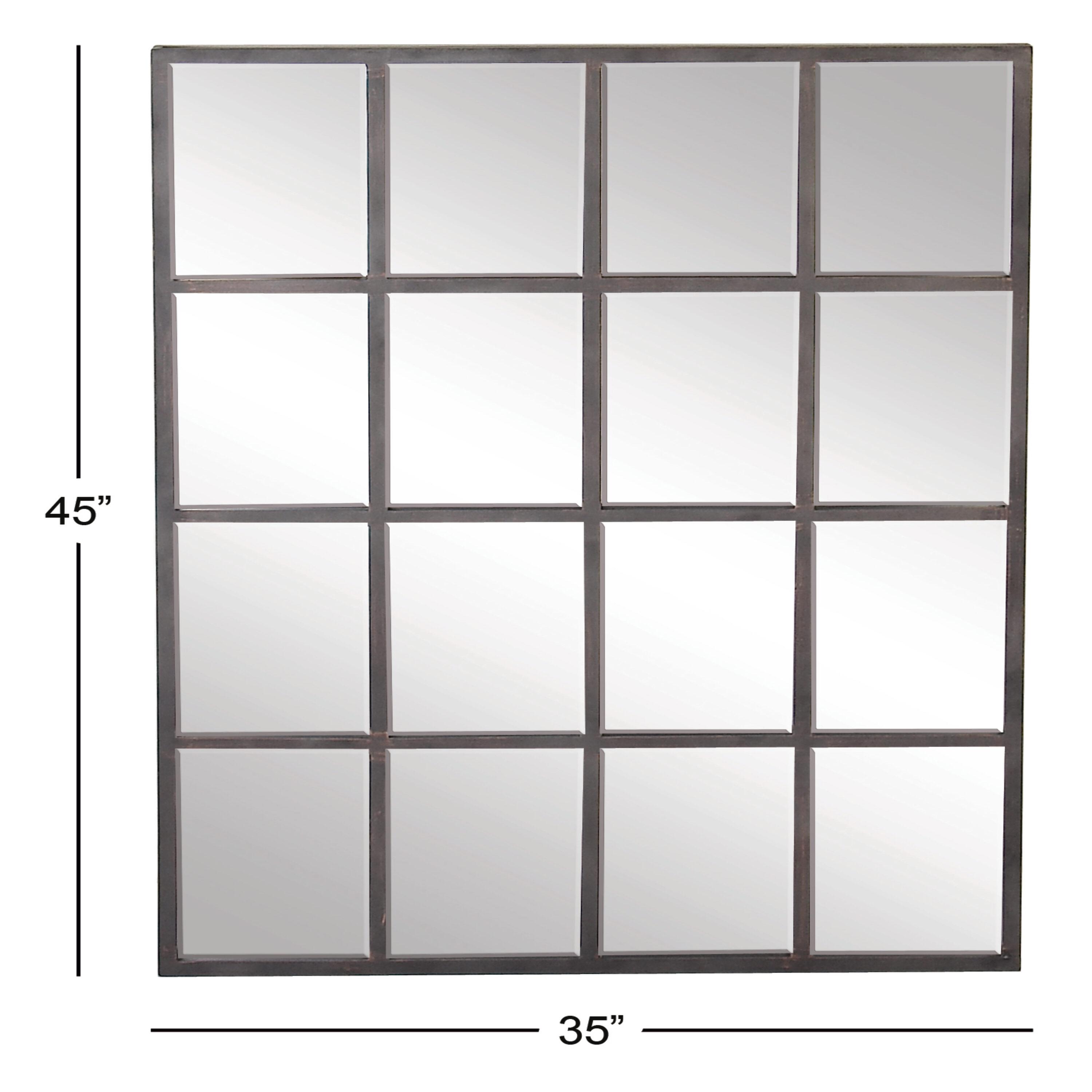 Glass Window Pane Inspired Wall Mirror Black - Olivia & May: Industrial Style, 45x35.38", Iron Frame