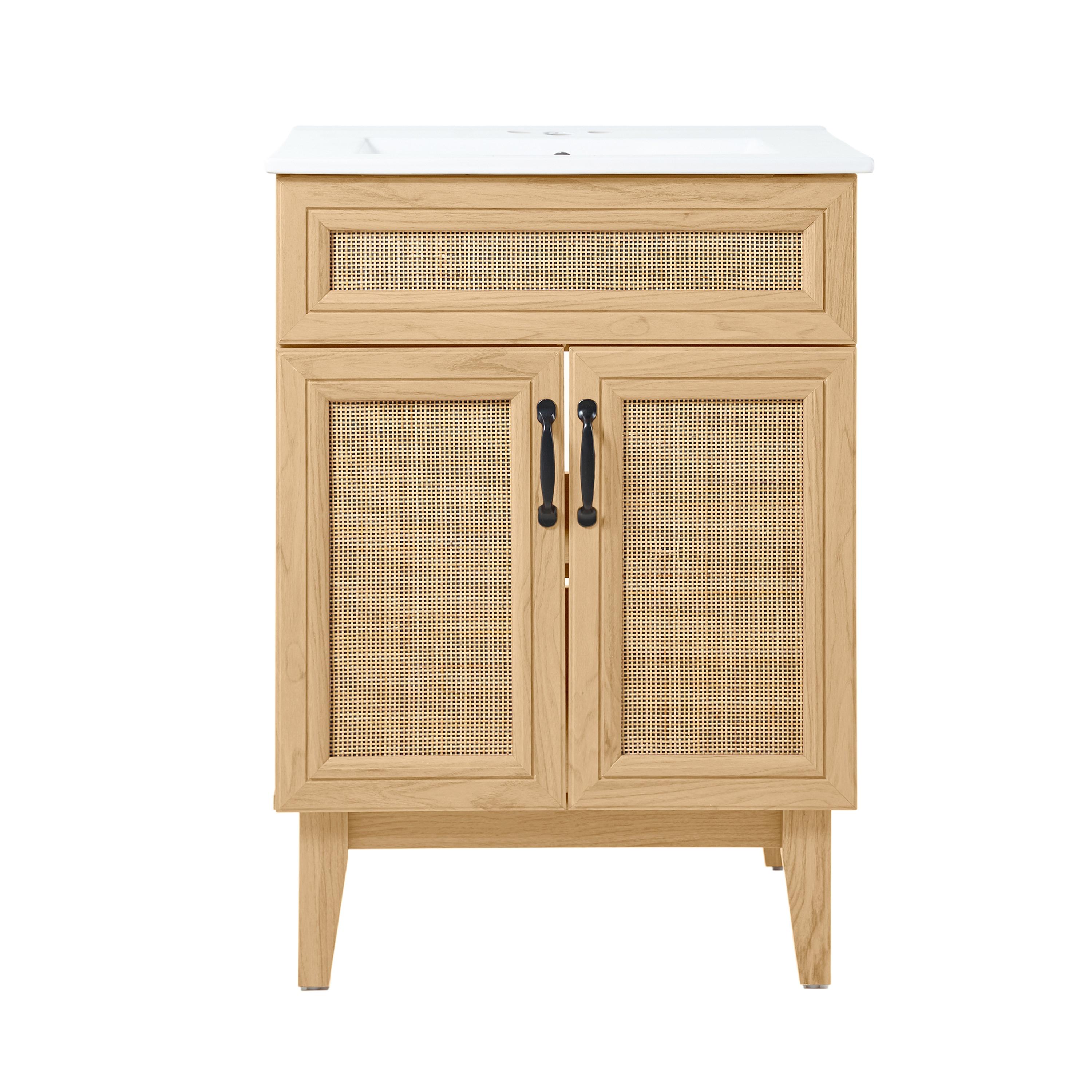 Javer 24" Rattan Modern Farmhouse 2-Shelf Bath Vanity Cabinet Only (Sink Basin not Included)