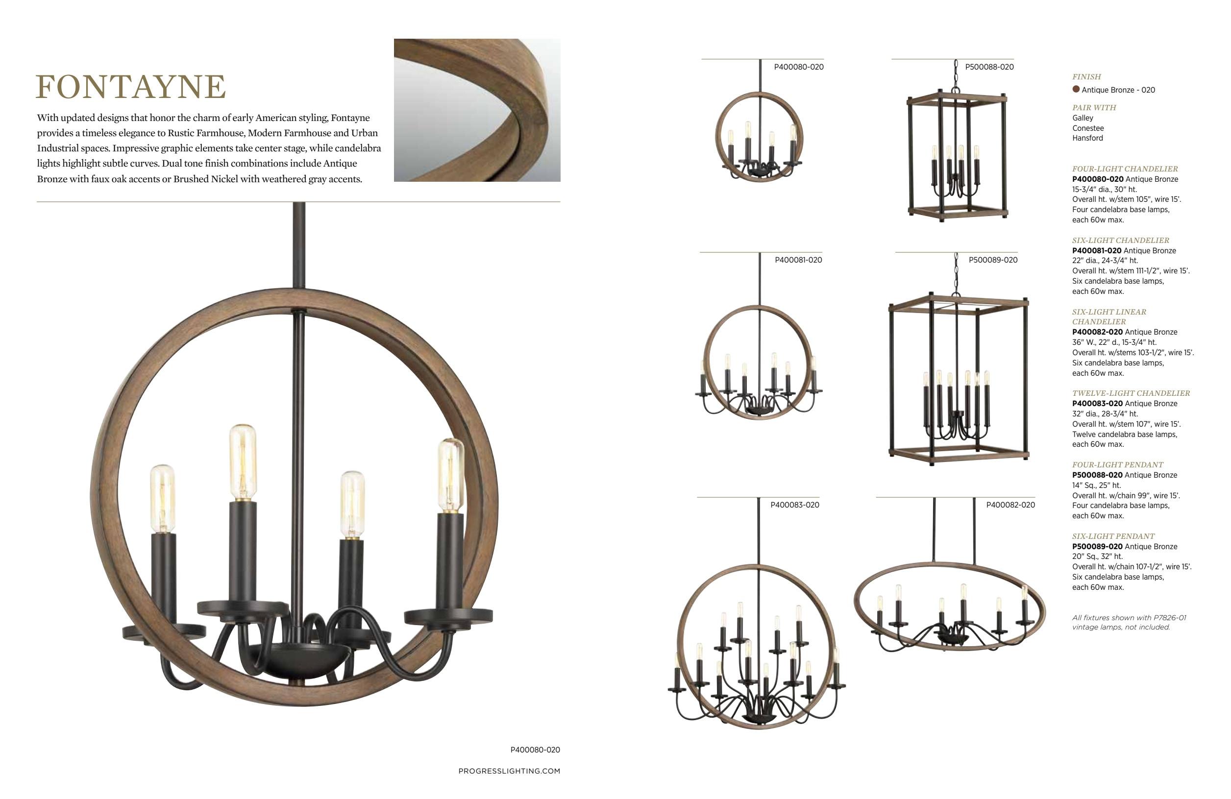Progress Lighting Fontayne 4-Light Pendant, Antique Bronze, Glass, Rustic Farmhouse, Modern Farmhouse, Urban Industrial