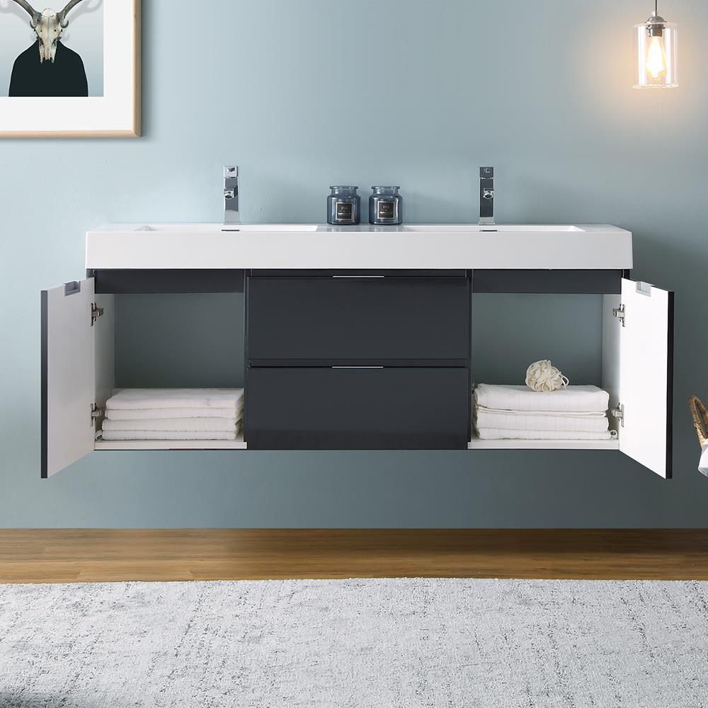 Valencia 60" Wall Mount Double Sink Bathroom Vanity with Top and Sinks (Faucets Not Included)
