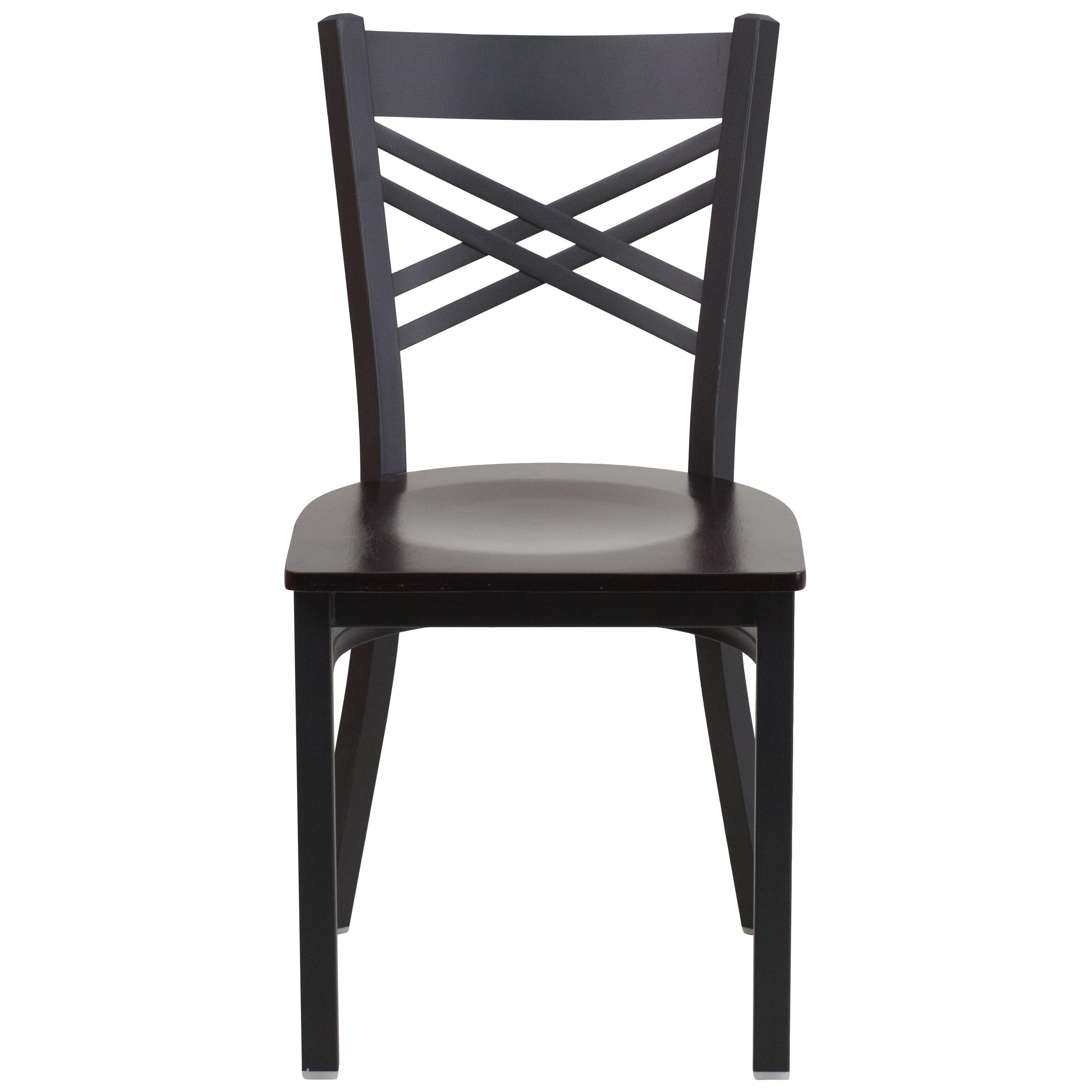 Flash Furniture HERCULES Series Black ''X'' Back Metal Restaurant Chair - Walnut Wood Seat