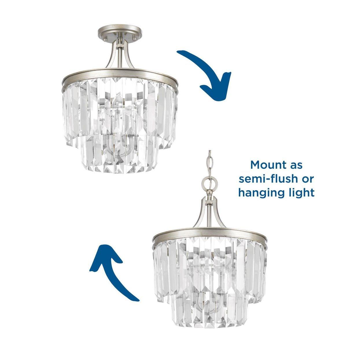 Progress Lighting Glimmer 3-Light Semi-Flush Pendant, Silver Ridge, Prismatic Glass