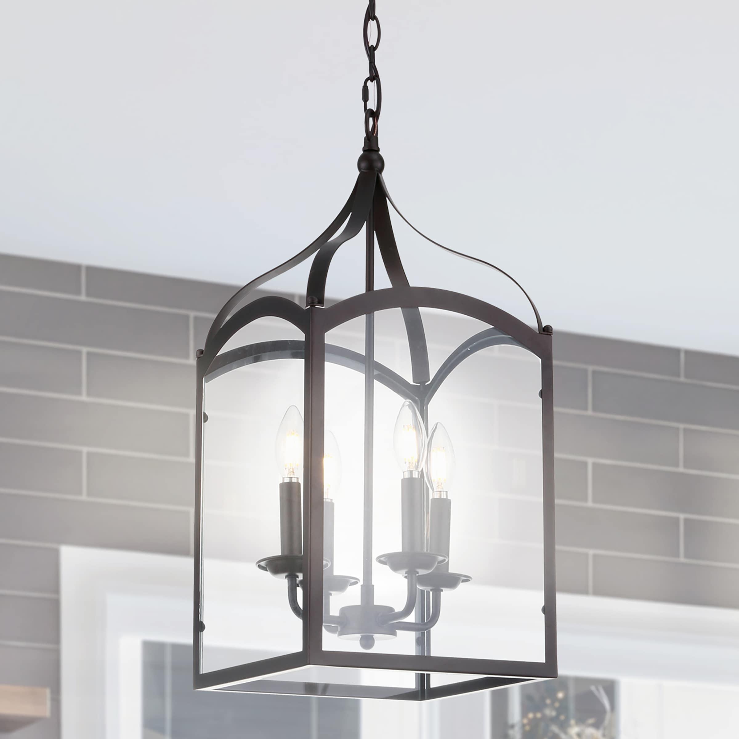 JONATHAN Y Ruth 11" 4-light Traditional Classic Lantern Metal/Glass LED Pendant, Oil Rubbed Bronze