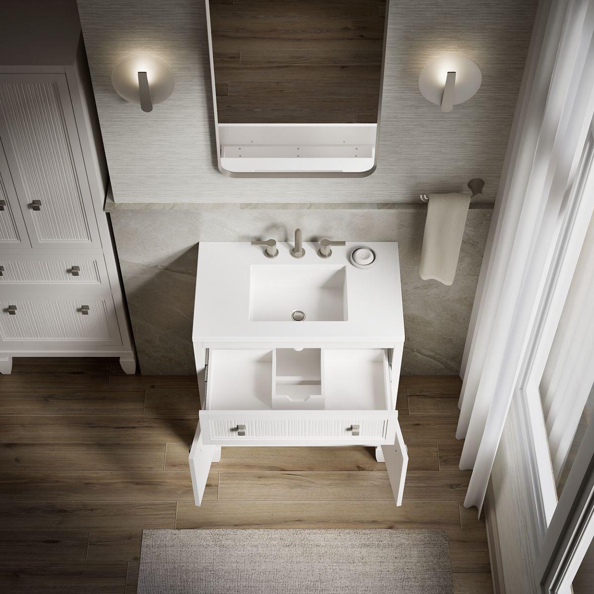 Hearthaven 30'' Free Standing Single Bathroom Vanity Cabinet with Sink and Quartz Top