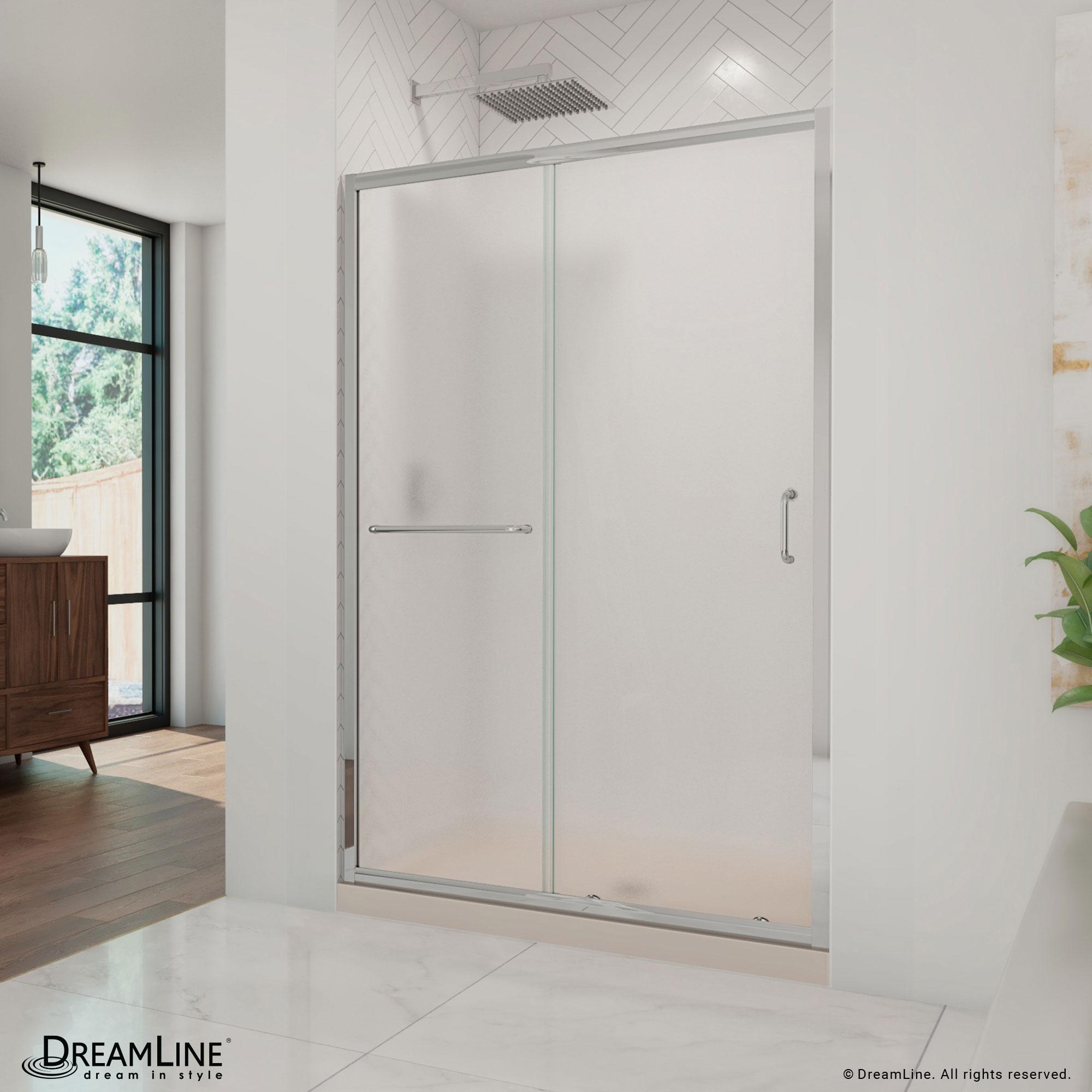 Infinity-Z 48" W x 74.75" H Semi-frameless Rectangle Sliding Shower Kit with Towel Bar and Base Included