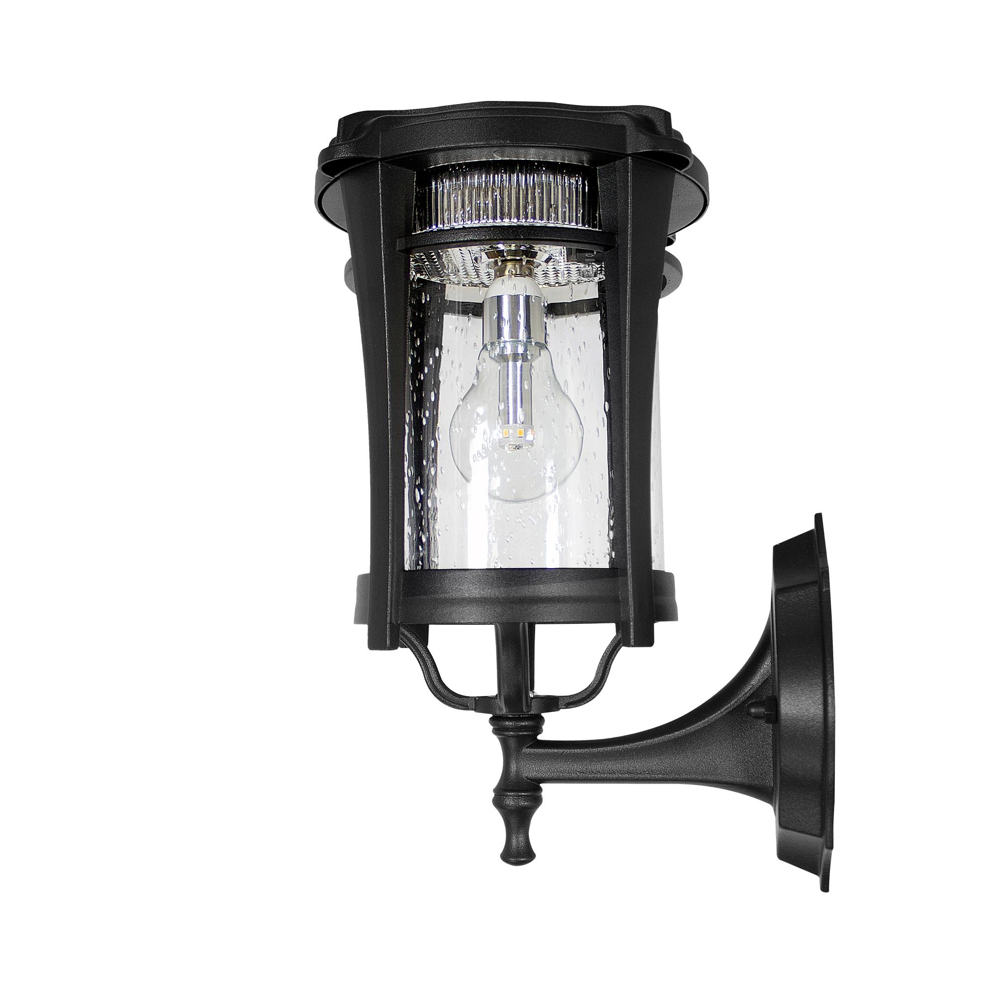 Eligia Black 1-Light 13" H Solar Powered Lantern Warm White Post Light with Pier and Wall