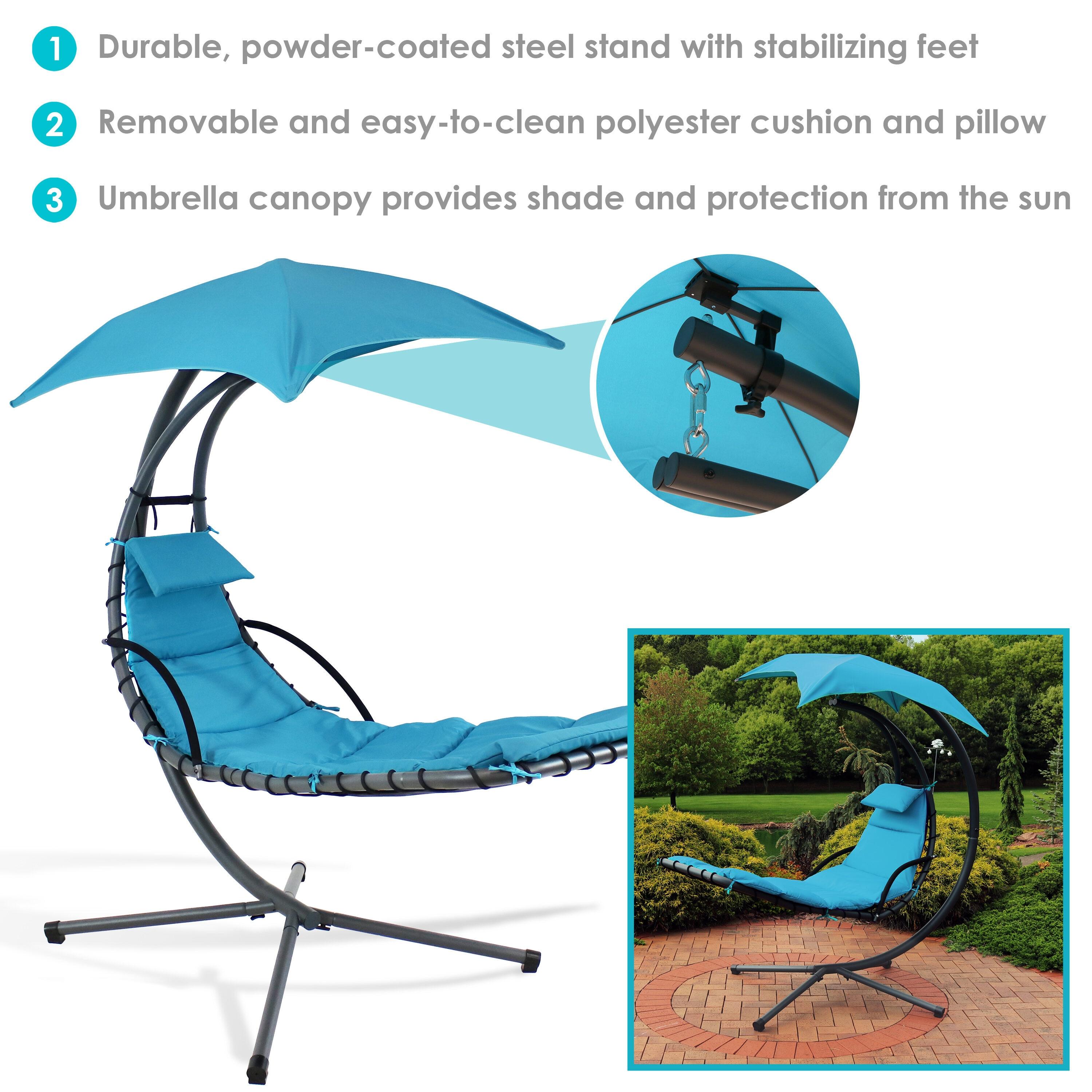Steel Outdoor Floating Chaise Lounge Chair with Canopy with Stand
