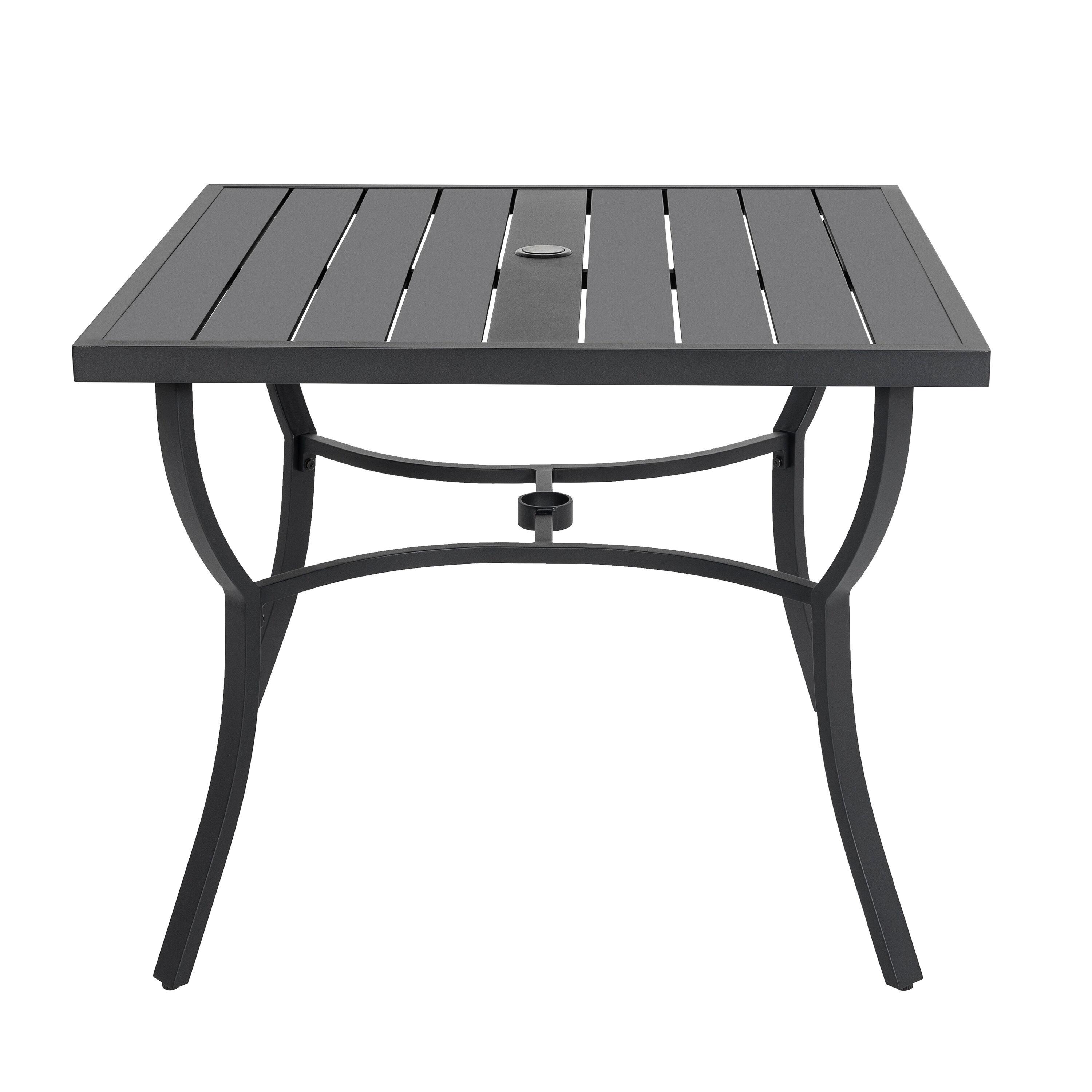 Nuu Garden Cast Aluminum All-Weather Square Outdoor Dining Table with Umbrella Hole, Black