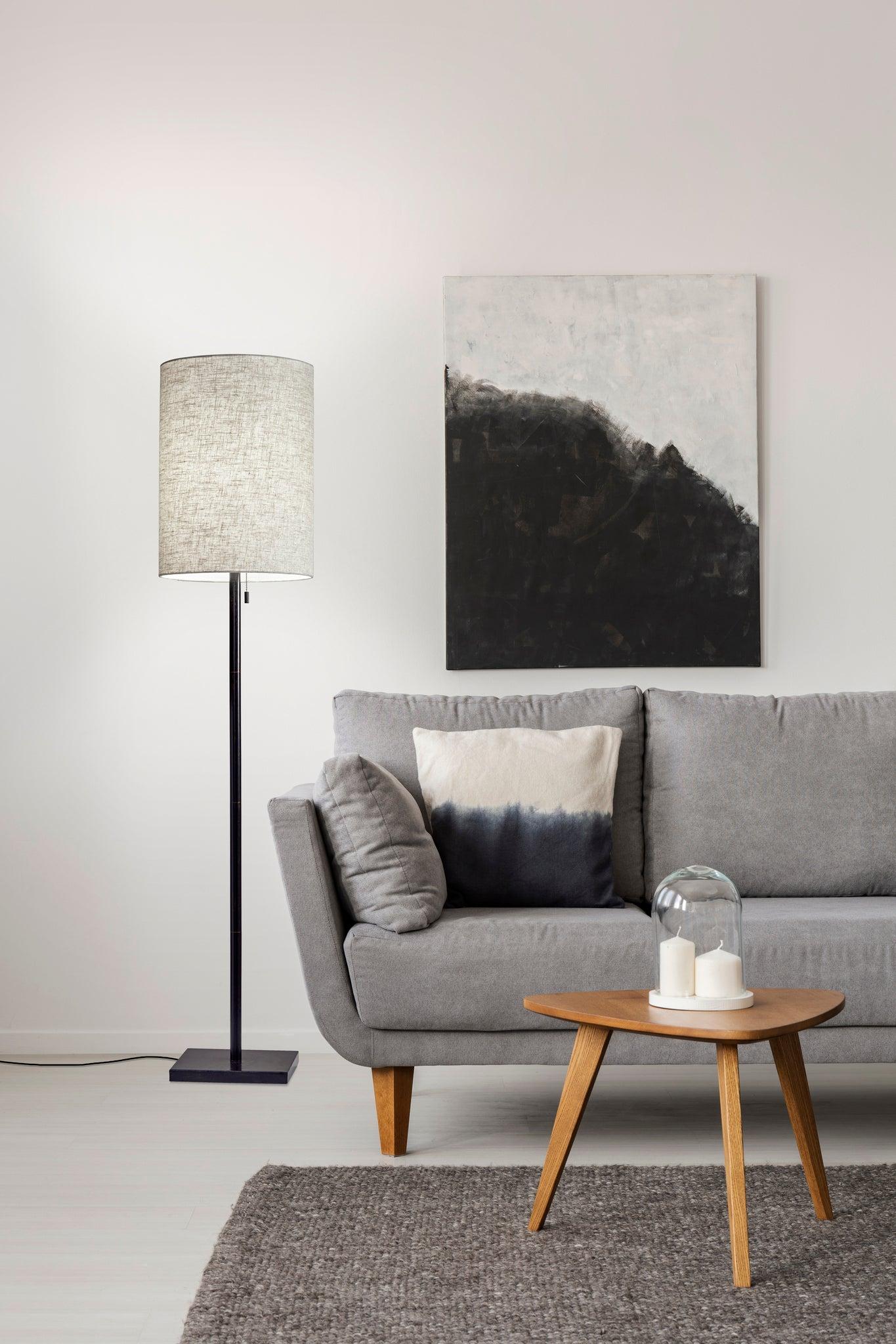 60.5" Liam Floor Lamp Golden Bronze - Adesso: Elegant Pull Chain, UL Listed, Beige Linen Shade