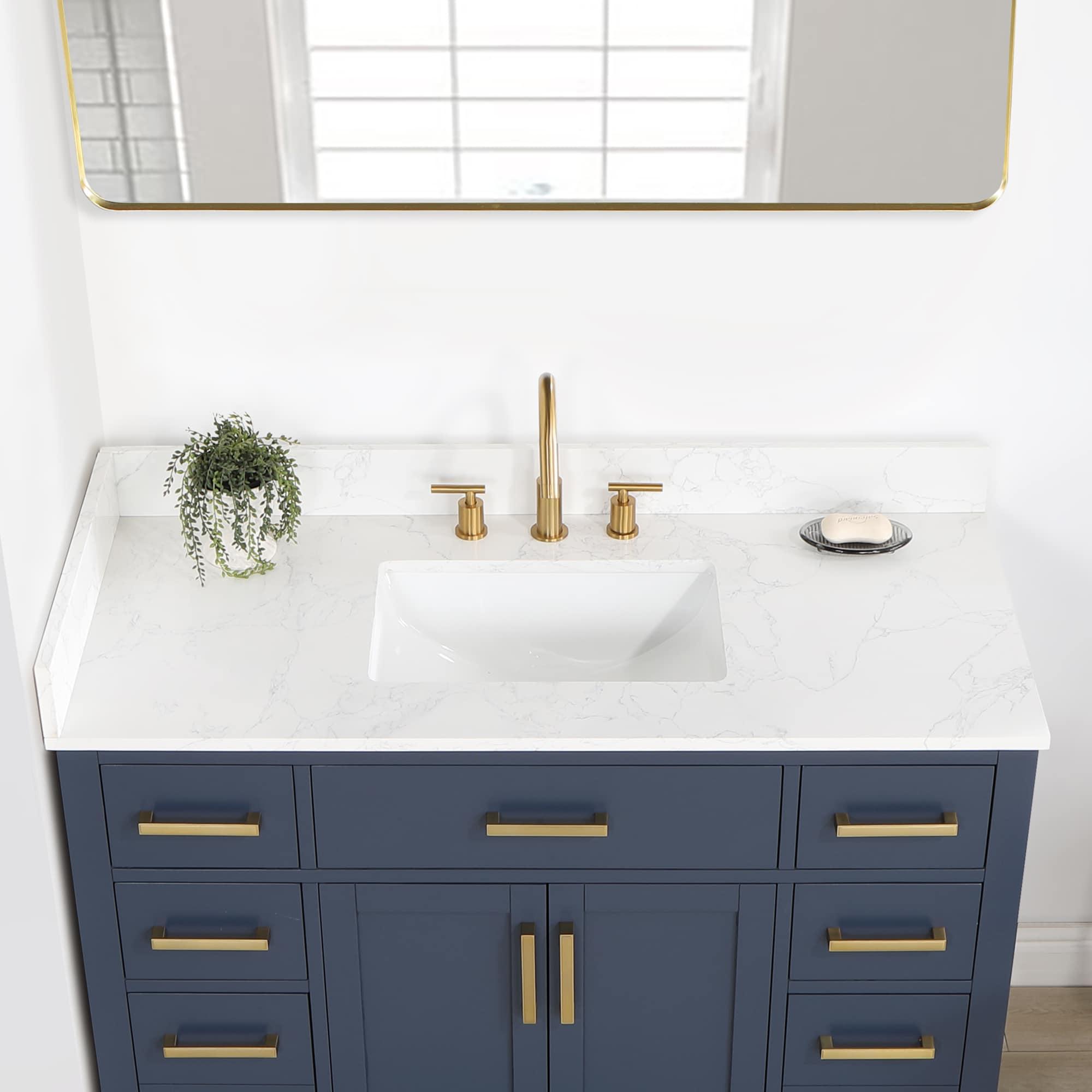 Gavino 48" Wood Vanity in Royal Blue with Composite Stone Top and Mirror