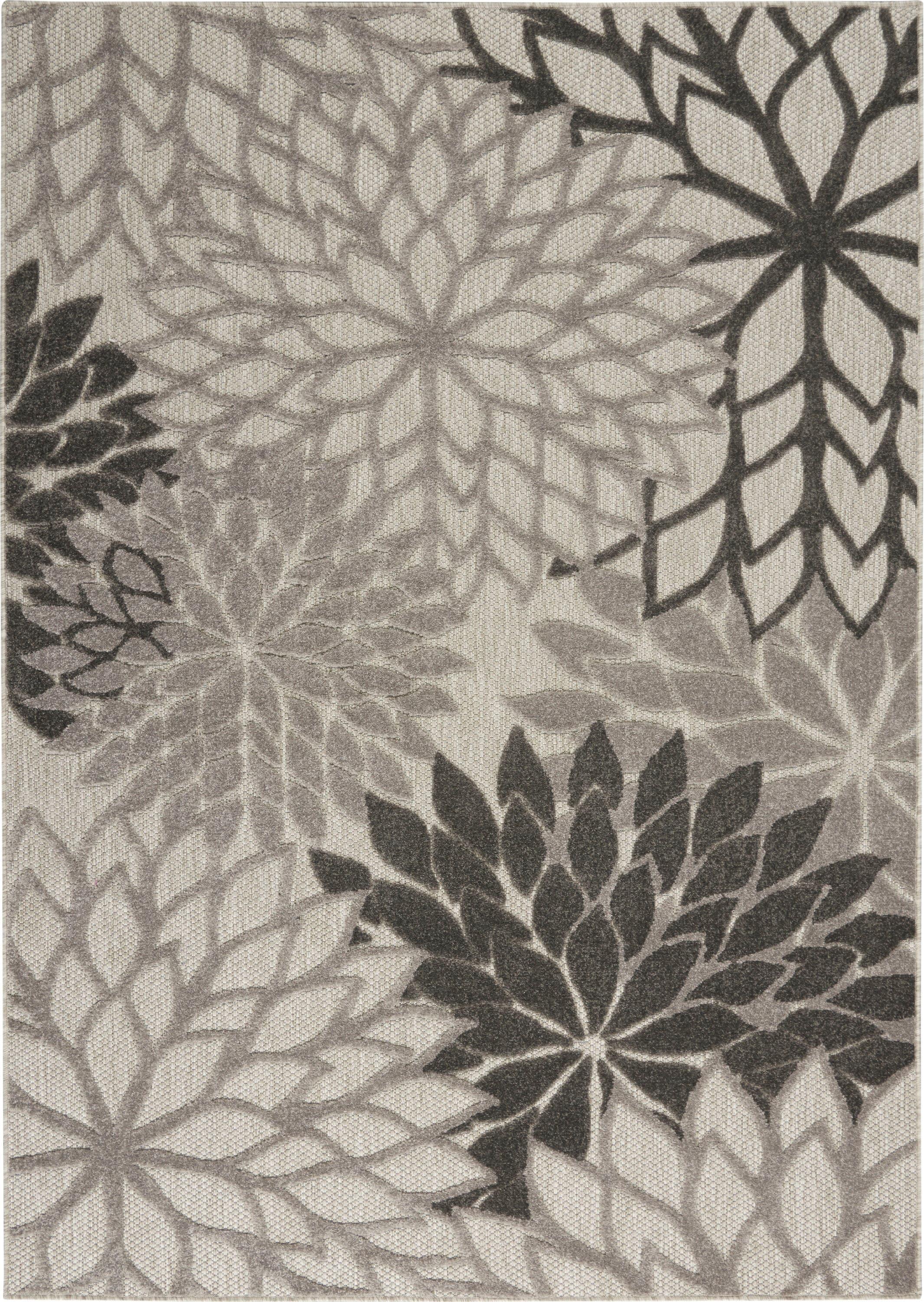 Nourison Aloha Floral Bloom Flatweave High-Low Indoor Outdoor Area Rug Silver Grey 3'6" x 5'6"