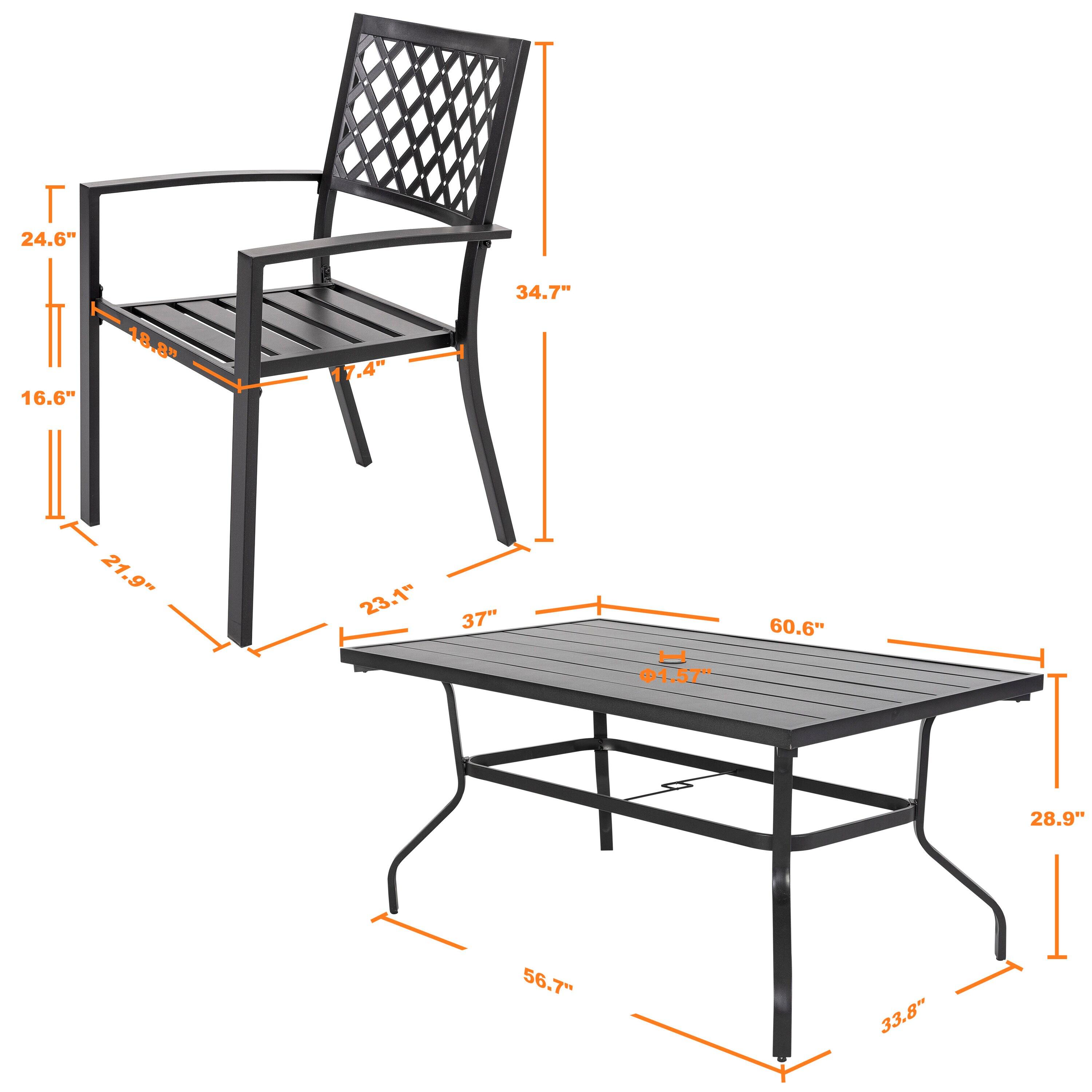 Nuu Garden Outdoor 7-Piece Iron Dining Set with 1.77'' Umbrella Hole
