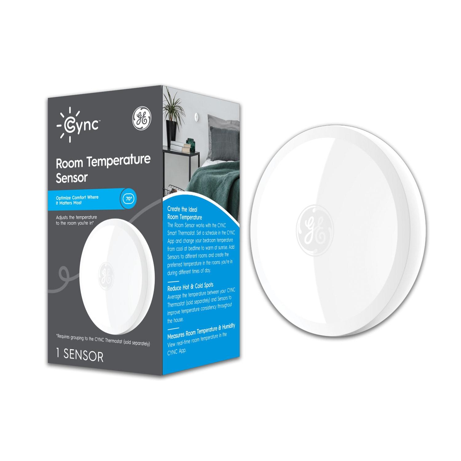 GE CYNC Smart Room Temperature Sensor: White Plastic Thermostat with CR2025 Battery, No Certifications