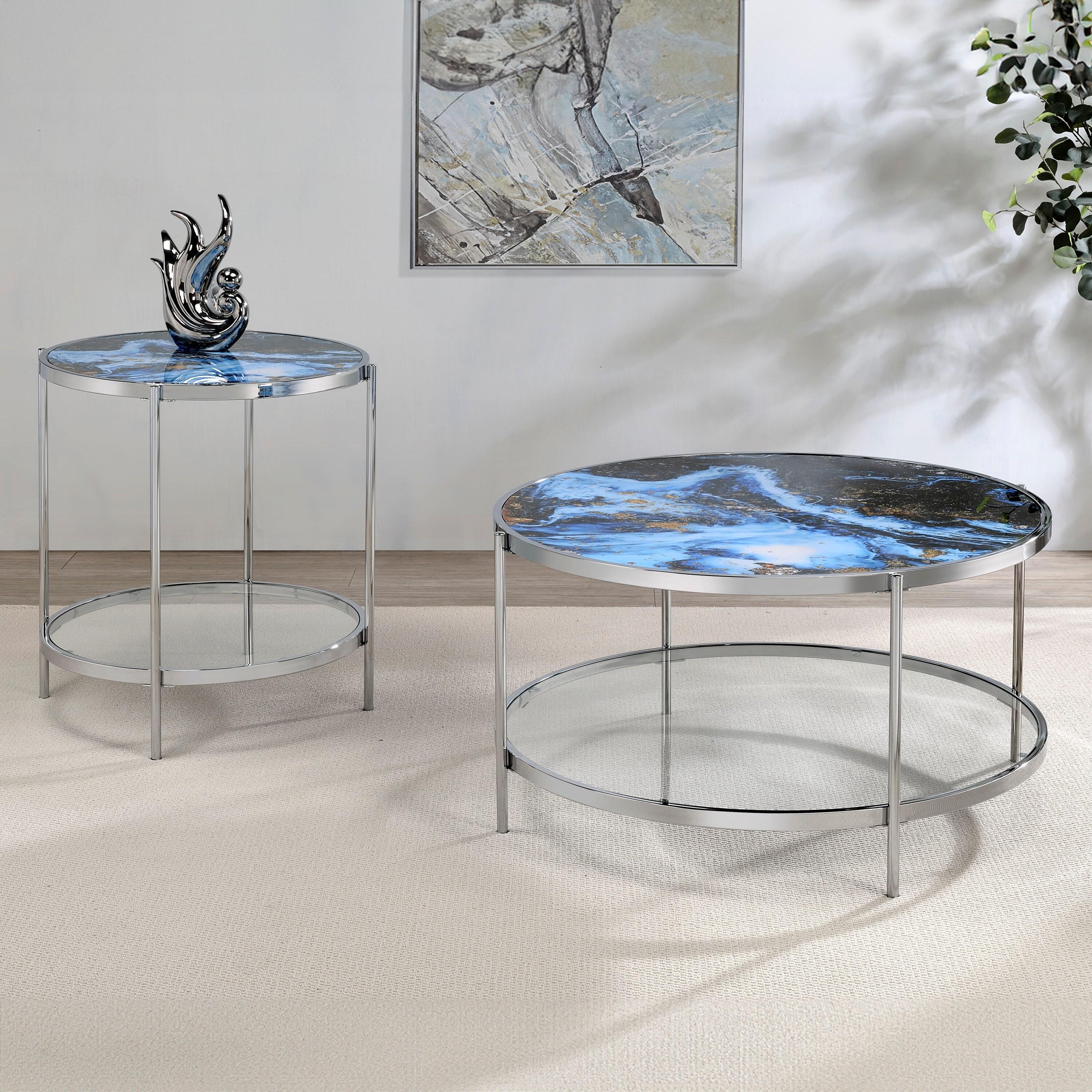 Steve Silver Averie Contemporary 23" Reversible Round End Table, Blue