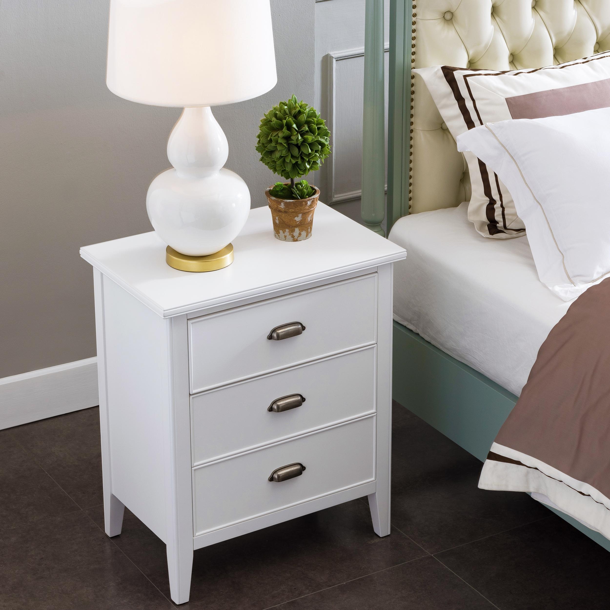 Laurent Collection Hardwood Bedroom Night Stand with Top Drawer, Door and 2-plug Electrical Outlet