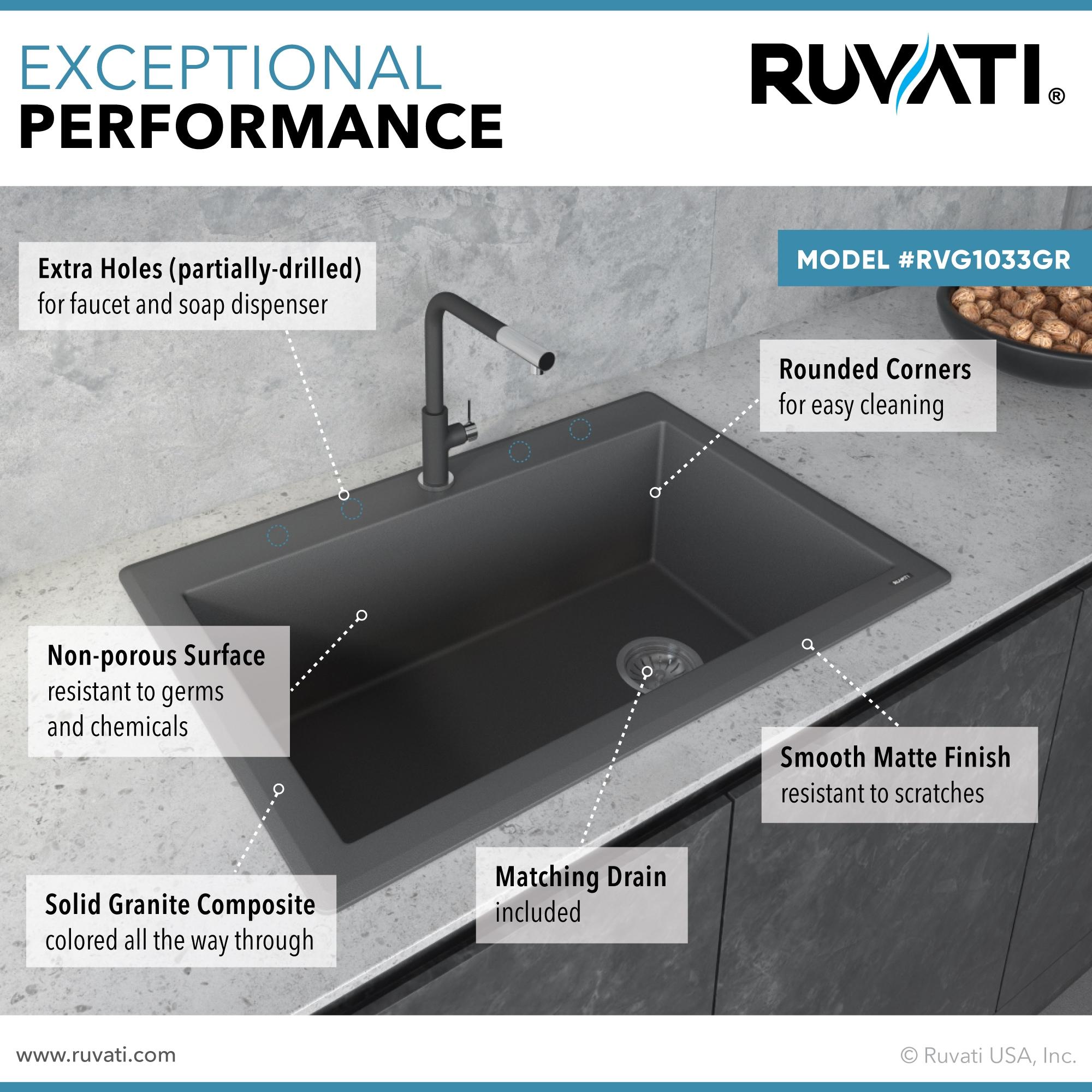 Ruvati 33 x 22 inch epiGranite Topmount Granite Composite Single Bowl Kitchen Sink