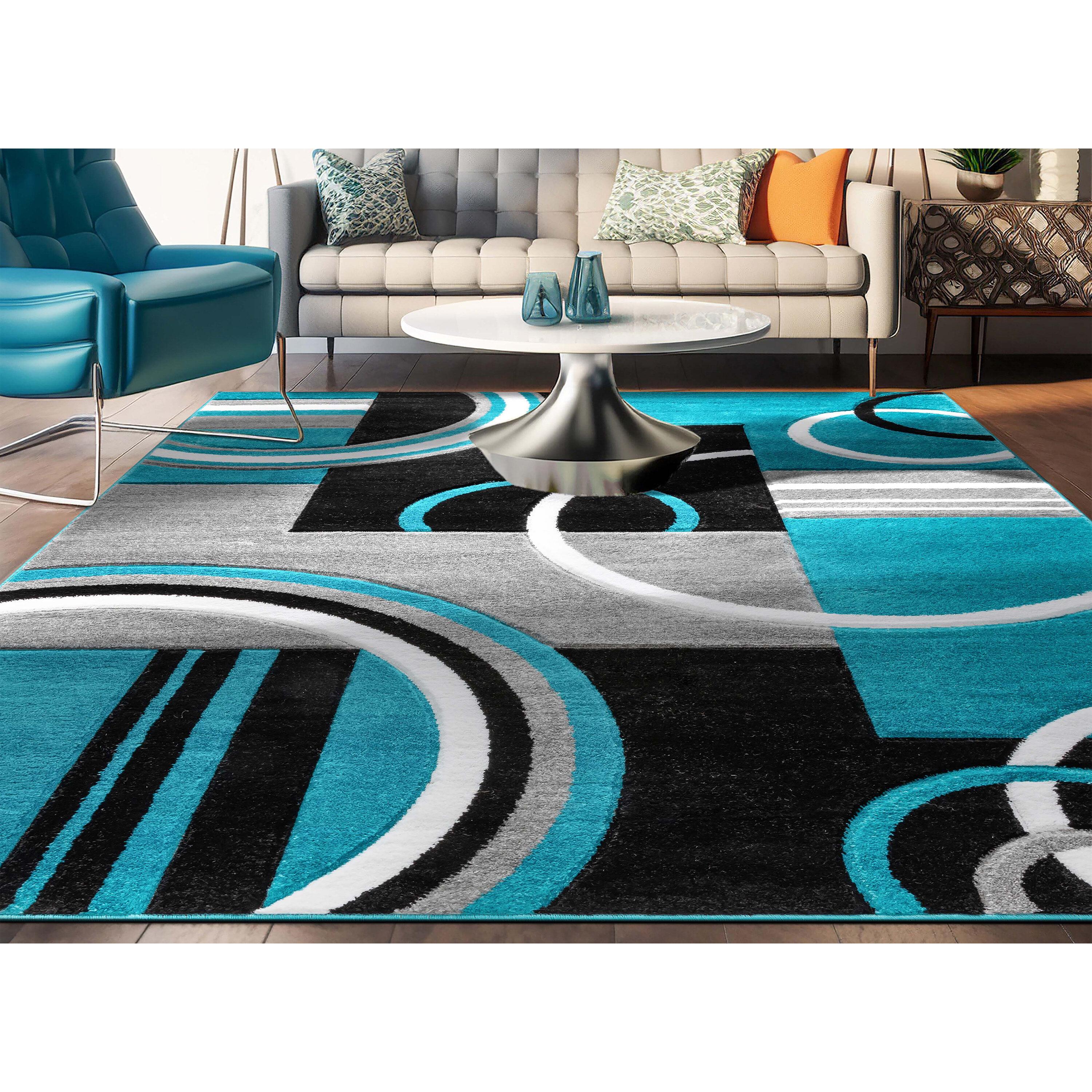Well Woven Ruby Galaxy Waves Modern Geometric Blue Grey 6'7" x 9'3" Area Rug