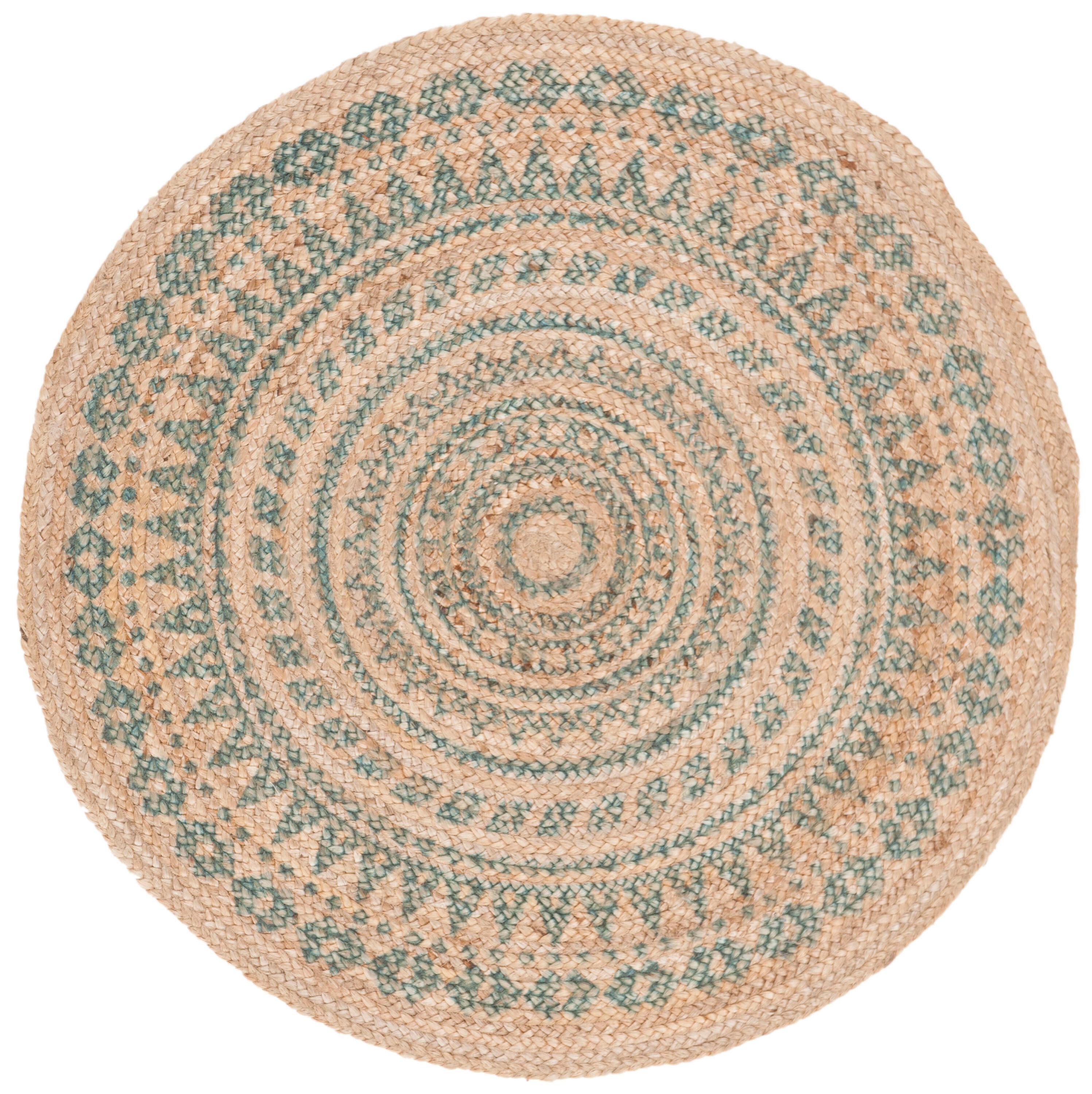 Natural Fiber NF802 Hand Woven Indoor Area Rug - Aqua/Natural - 3' Round - Safavieh