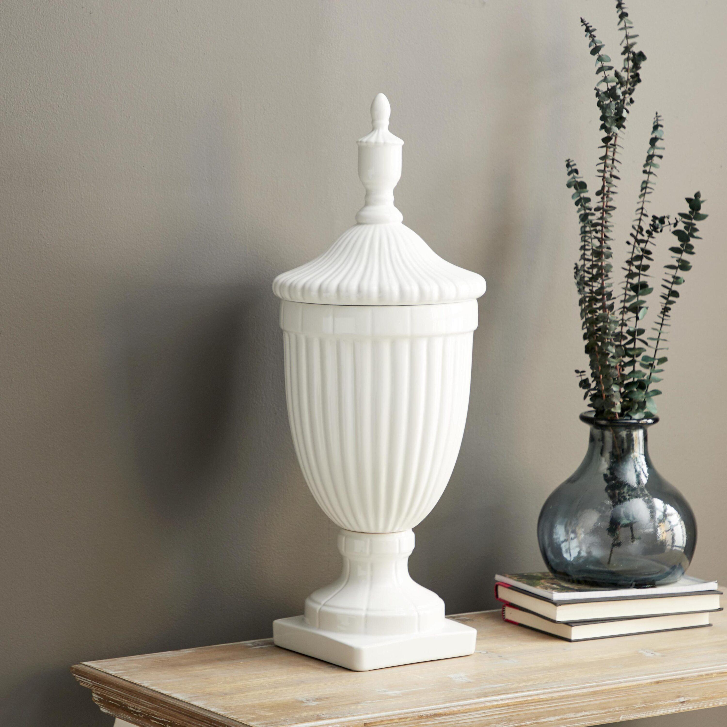 26" Modern Ceramic Urn Vase White - Olivia & May: Large Tabletop Decor, Novelty Design