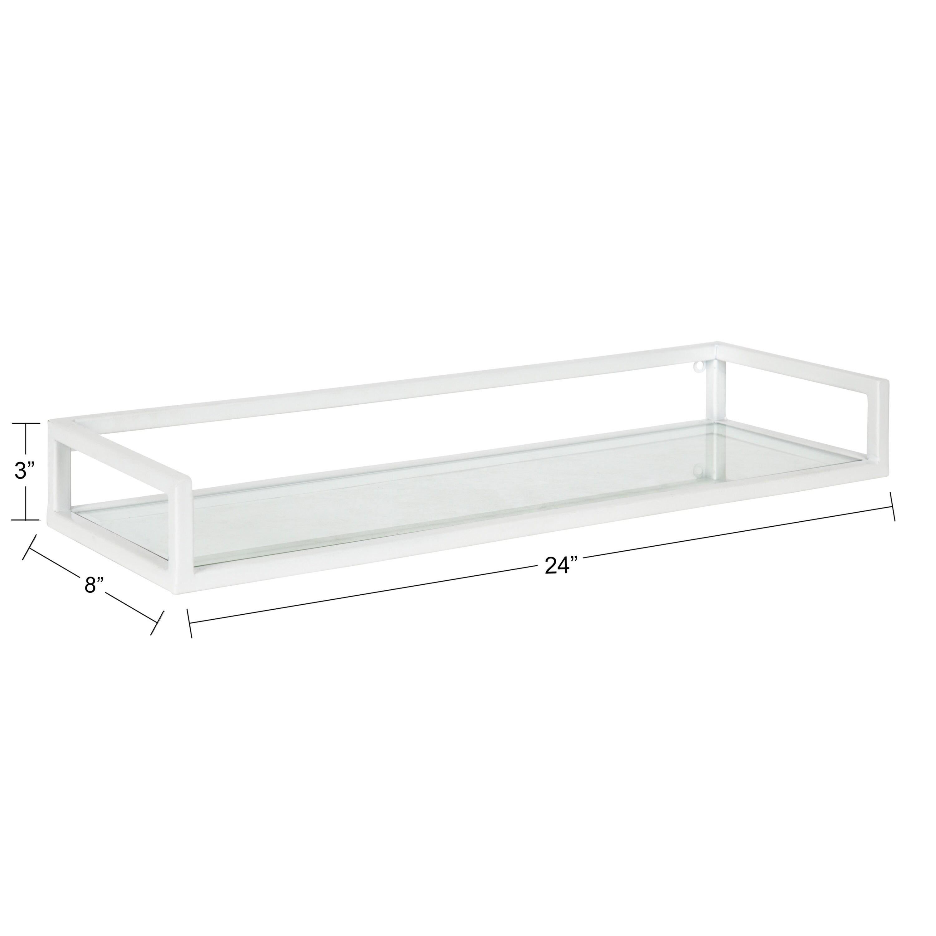 24" x 8" x 3" Blex Metal and Glass Wall Shelf White - Kate & Laurel All Things Decor: No Assembly, Open Shelving Design
