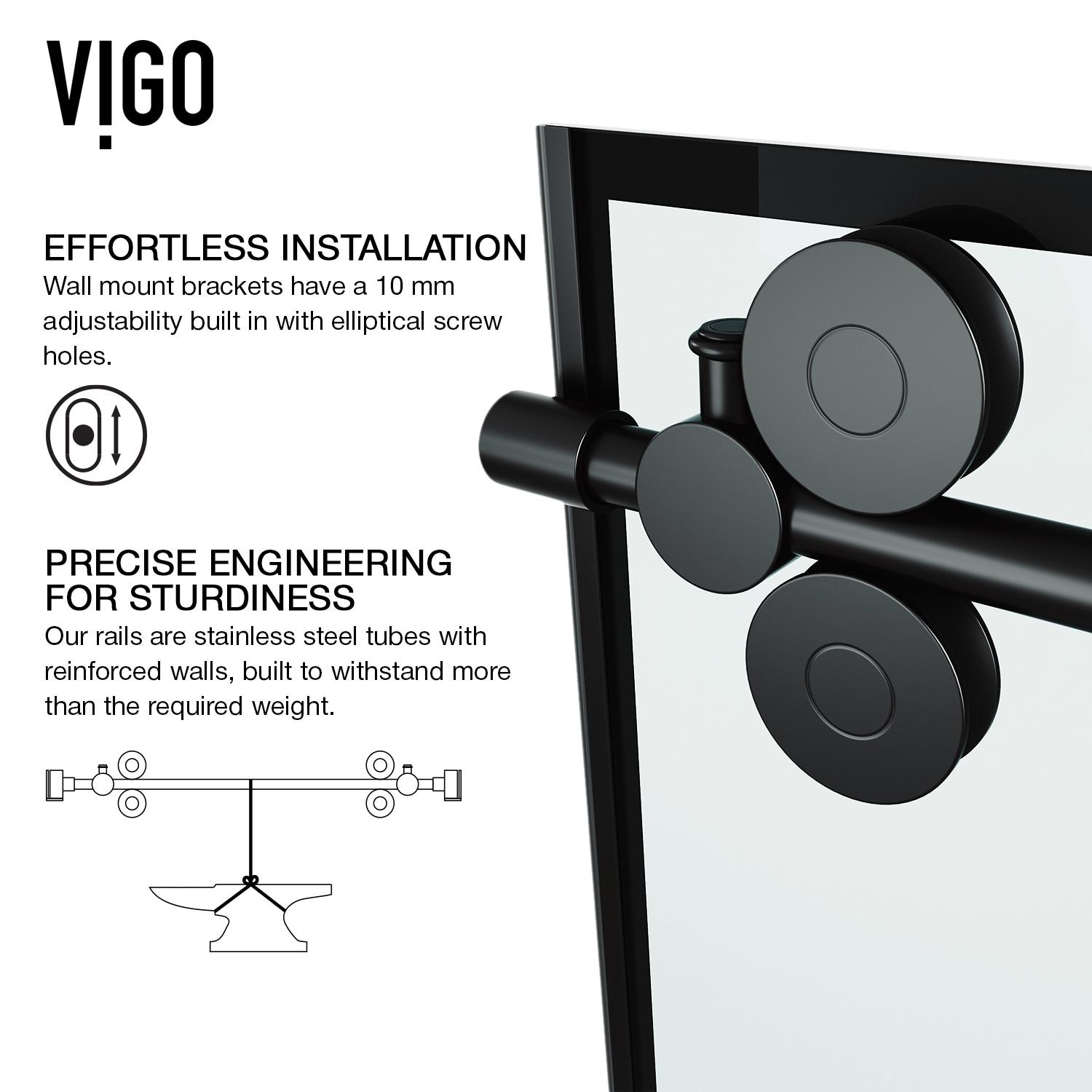 Elan 64-68" W x 74" HSliding Frameless Shower Door in Matte Black with 3/8" Clear Glass