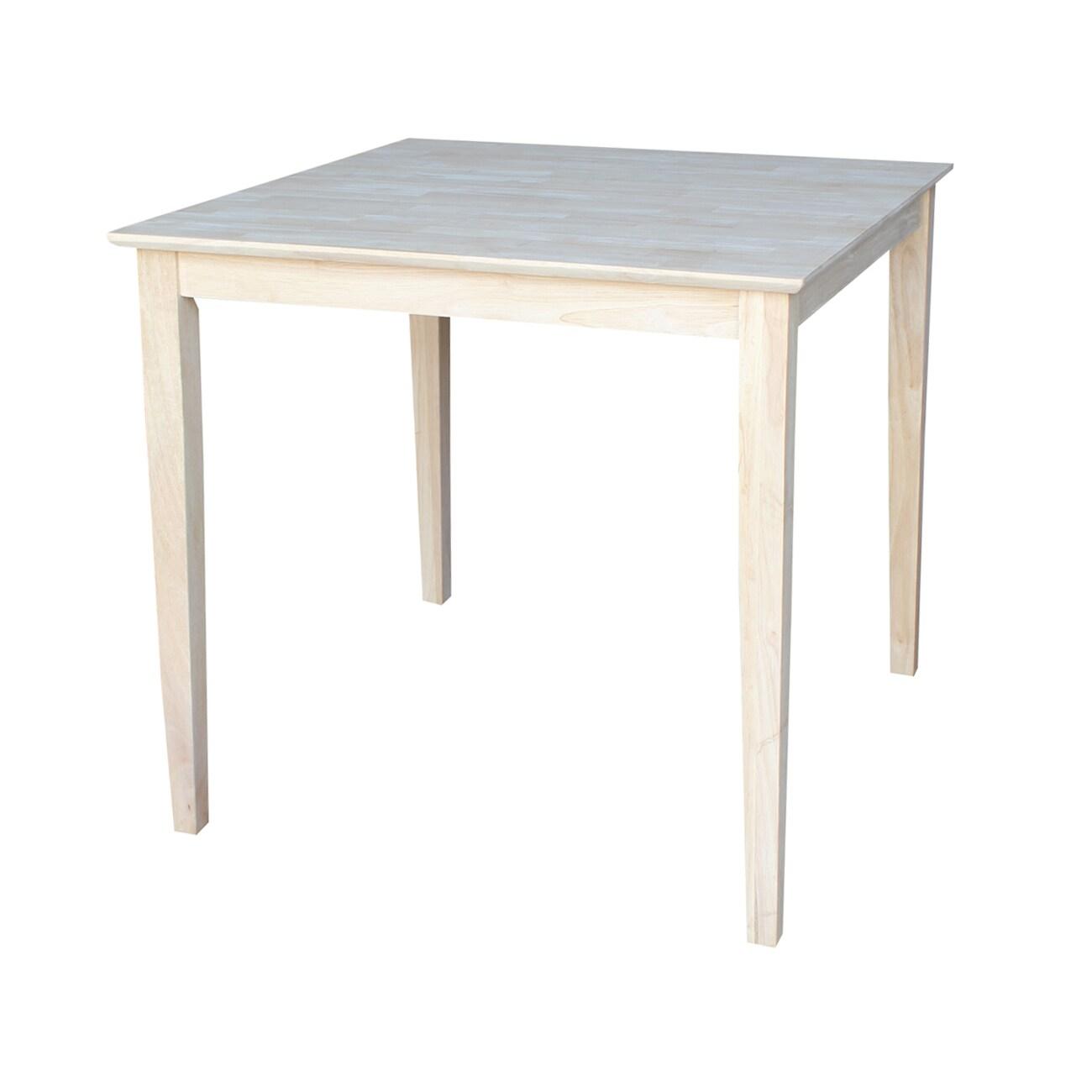 International Concepts 36" Square Solid Wood Counter Height Table with Shaker Legs Unfinished