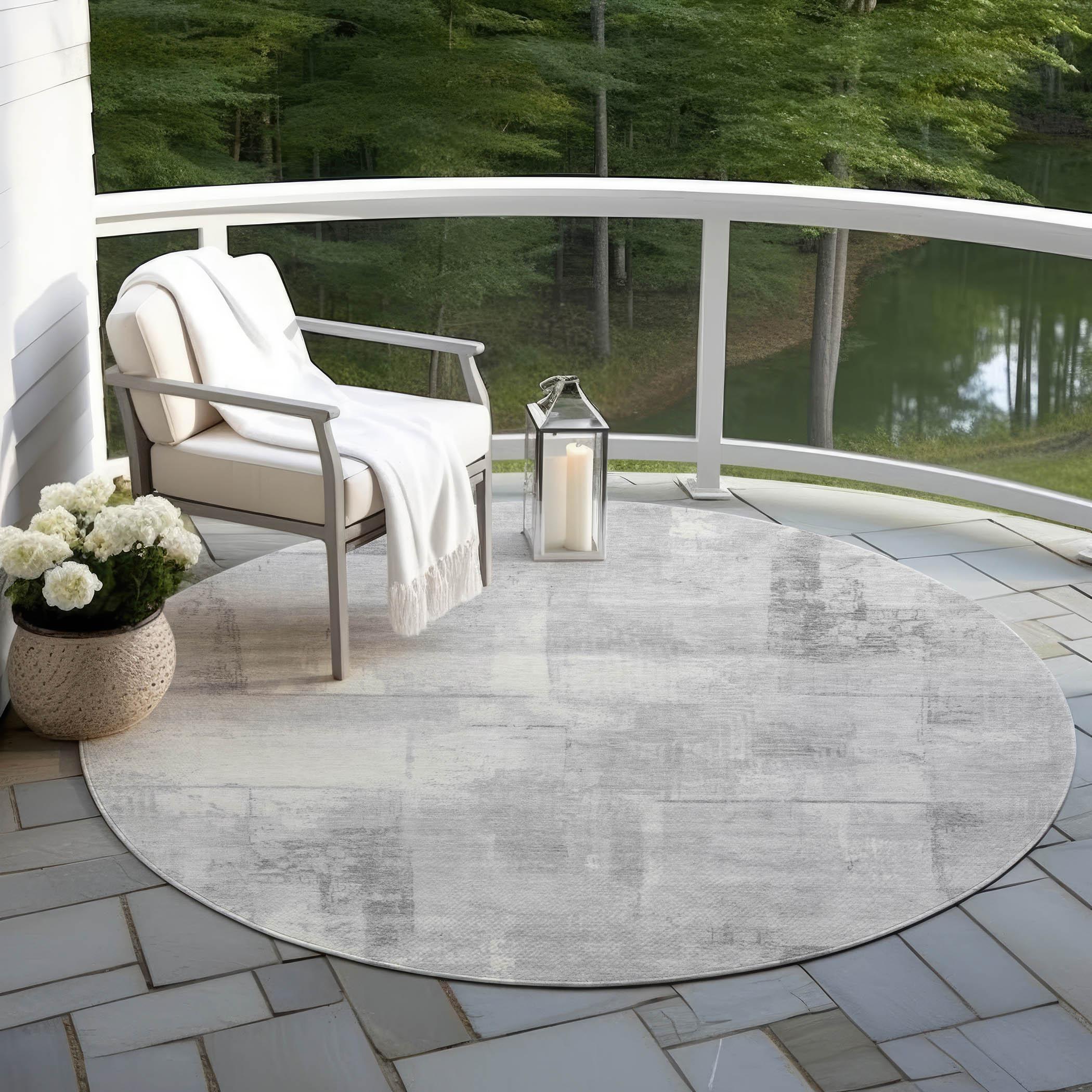 Machine Washable Indoor/Outdoor Cinead ACN1714 Gray Rug