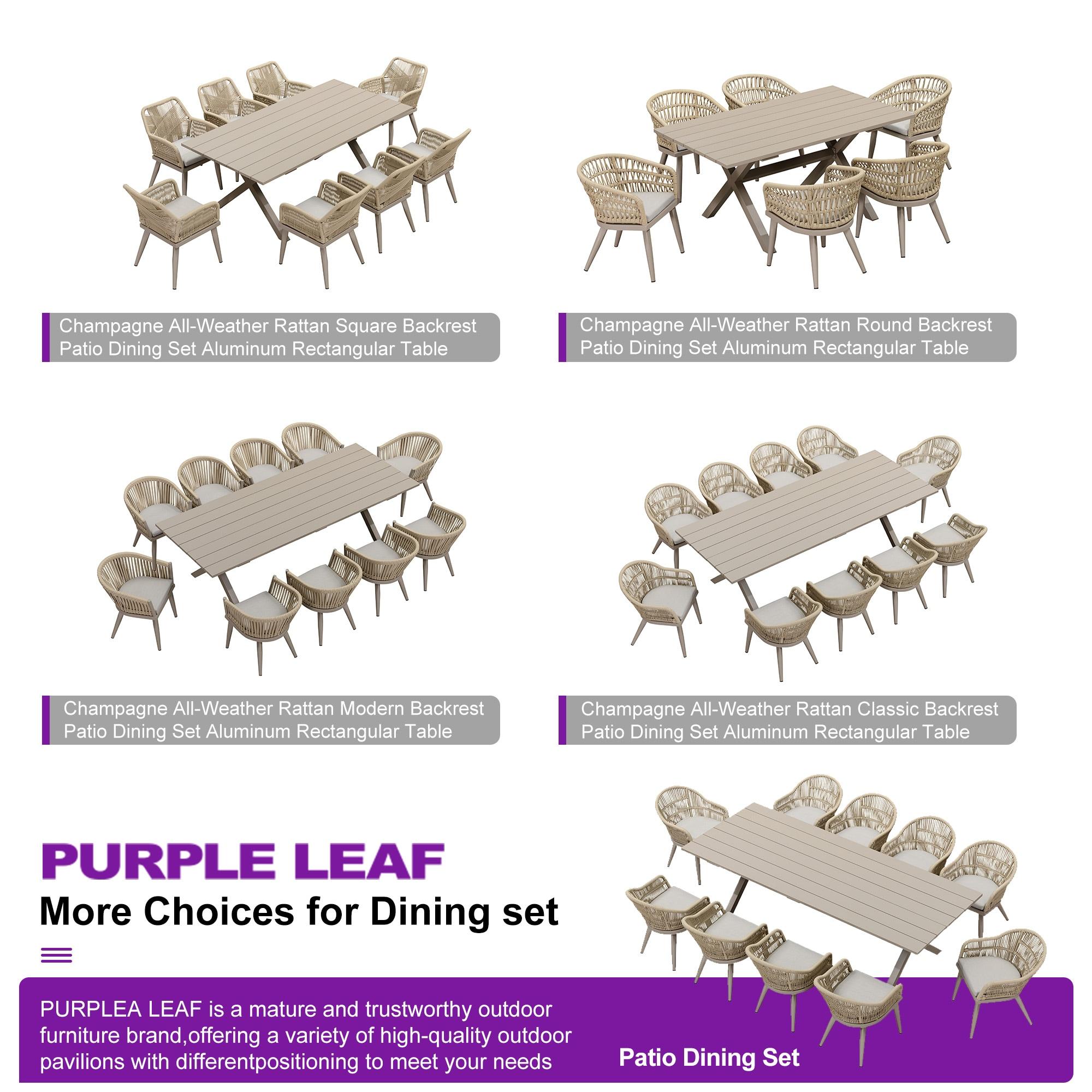 PURPLE LEAF 7 Pieces Patio Dining Set with Outdoor Aluminium Dining Table and Woven Rattan Chairs Modern Metal Furniture Cushions Sets for Garden Yard Indoor Decor Kitchen Champagne