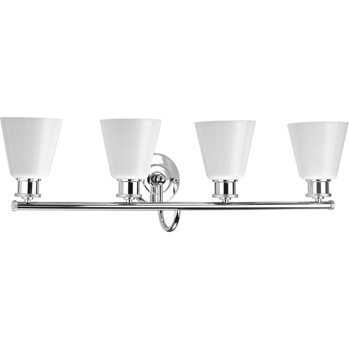 Progress Lighting, Ashford Collection, 4-Light Bath Vanity Light, Polished Chrome, Opal Glass Shade