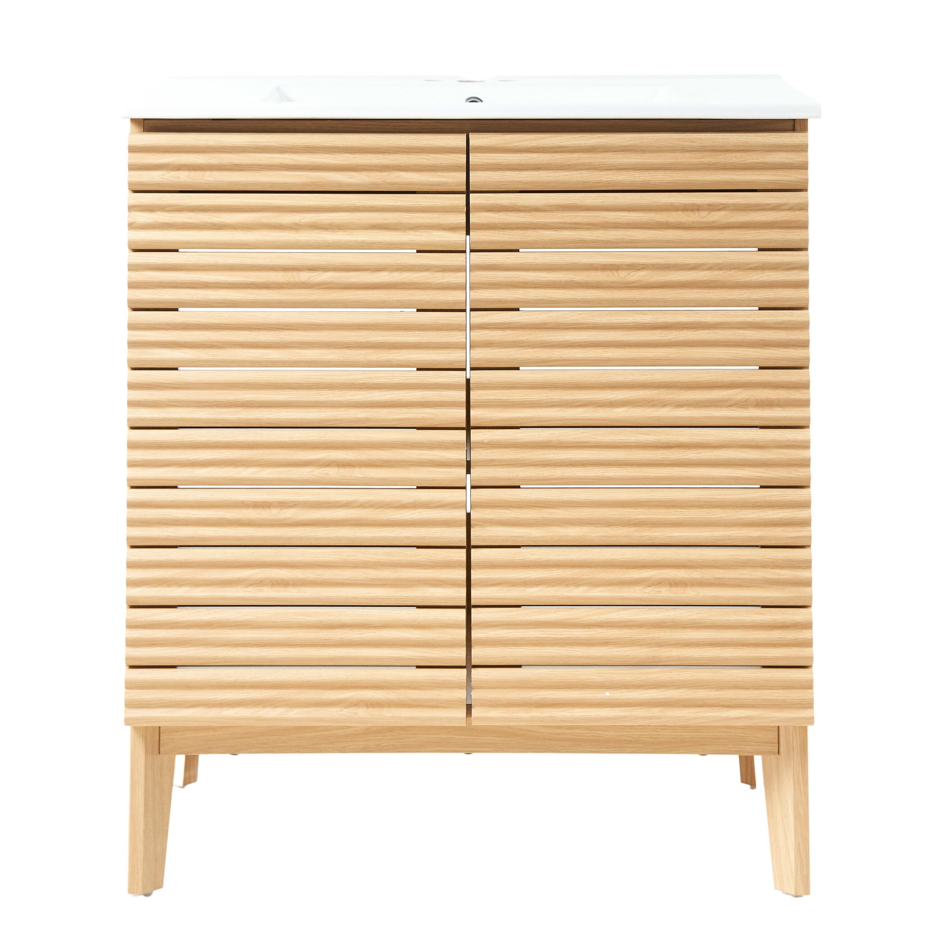 Calandre 30" Slat Modern Farmhouse 2-Shelf Bath Vanity Cabinet Only (Sink Basin not Included)