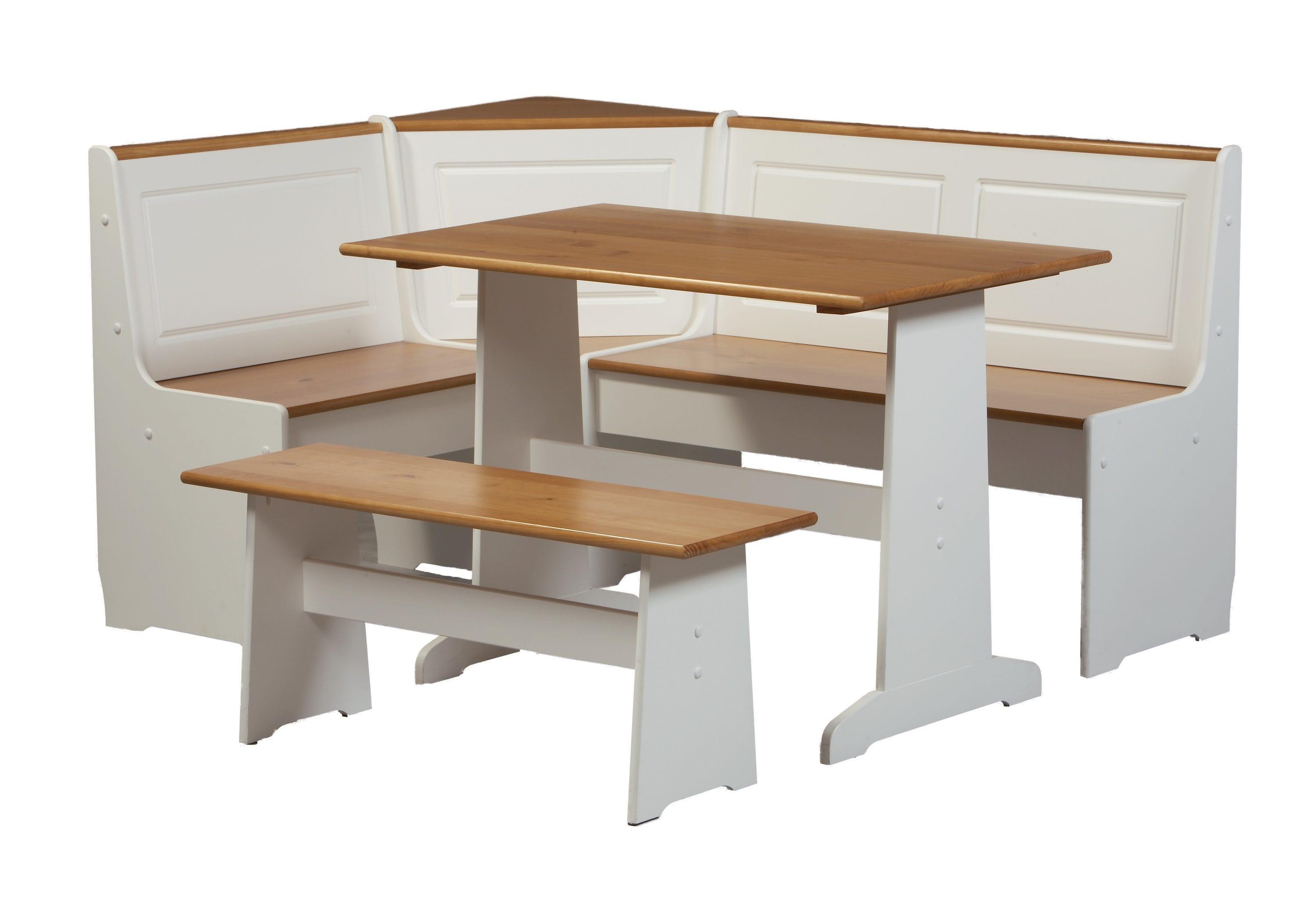 5pc Ardmore Breakfast Storage Corner Nook Dining Set Wood/White/Natural - Linon: Chic Farmhouse Style, Seats 6