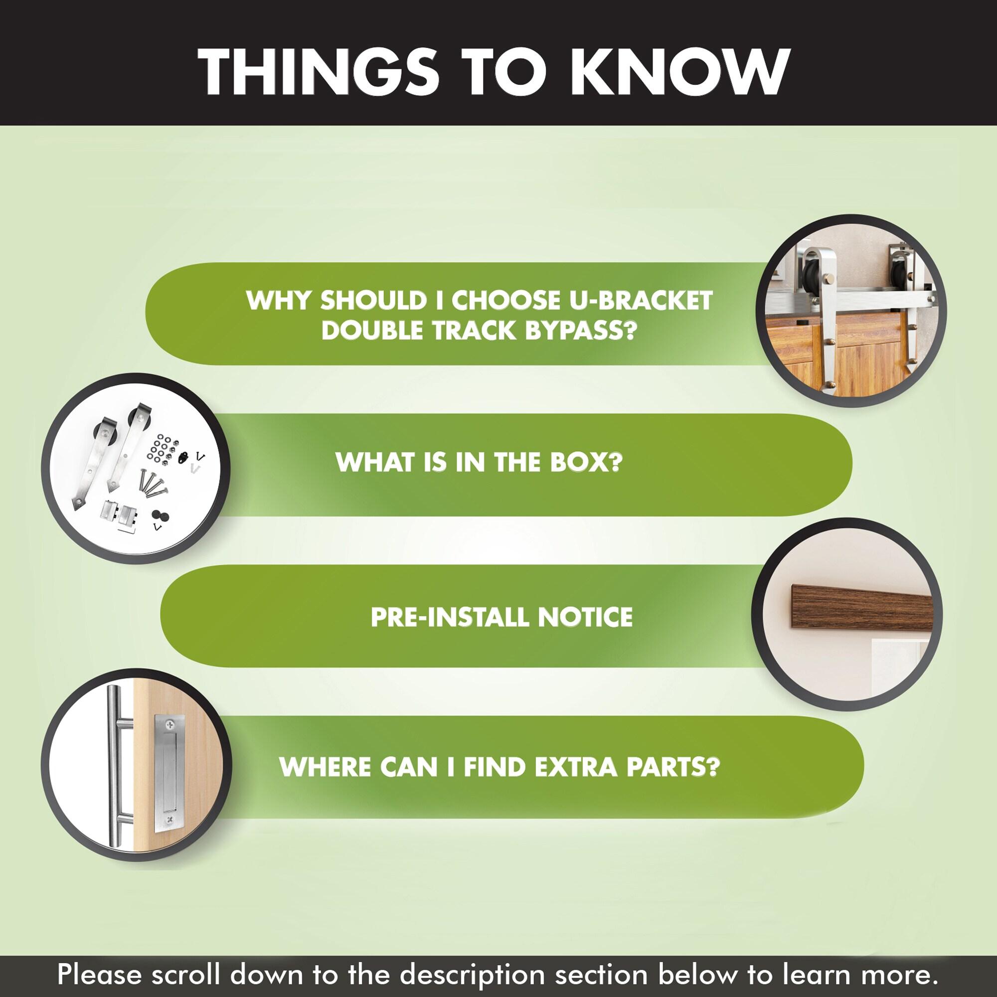 Homacer Brushed Nickel Double Track U-Shape Bypass Sliding Barn Door Hardware Kit, for Two/Double Doors, 6.6ft Long Flat Track, Arrow Design Roller, Heavy Duty, for Interior & Exterior Use