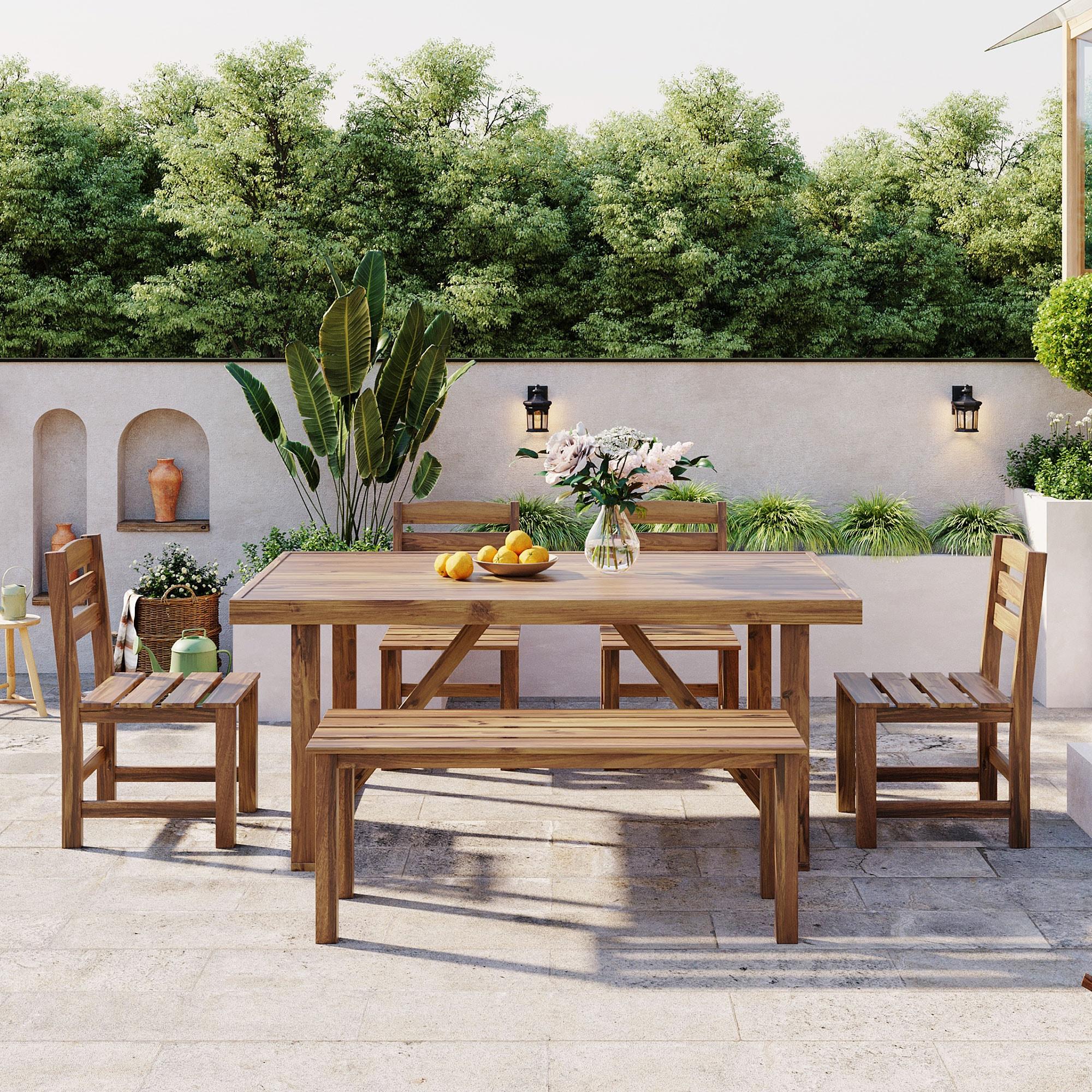 6pcs Outdoor Dining Sets, Patio Furniture Set Acacia Wood Table and Chair, Natural - ModernLuxe
