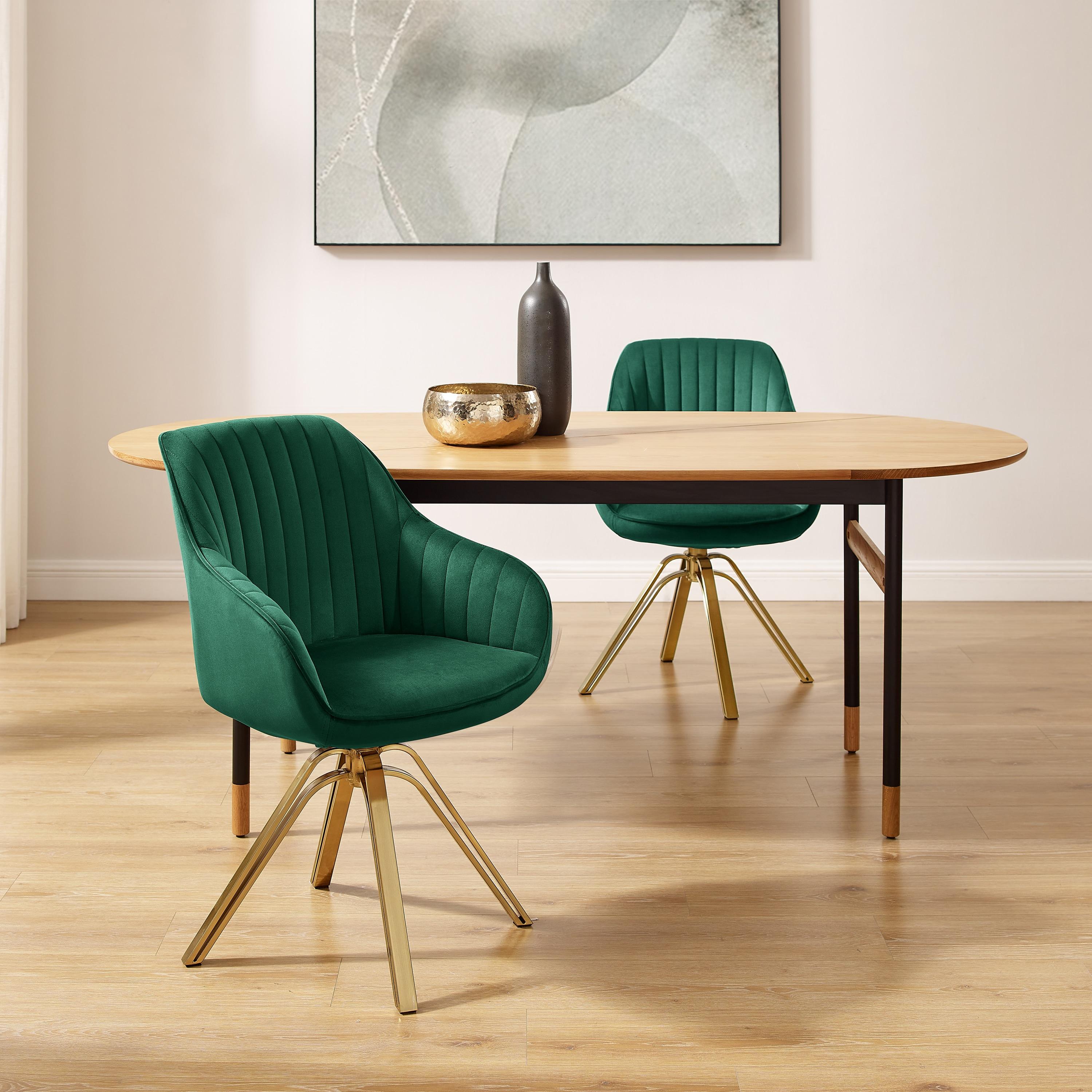23 in. Green Velvet & Gold Swivel Arm Chair