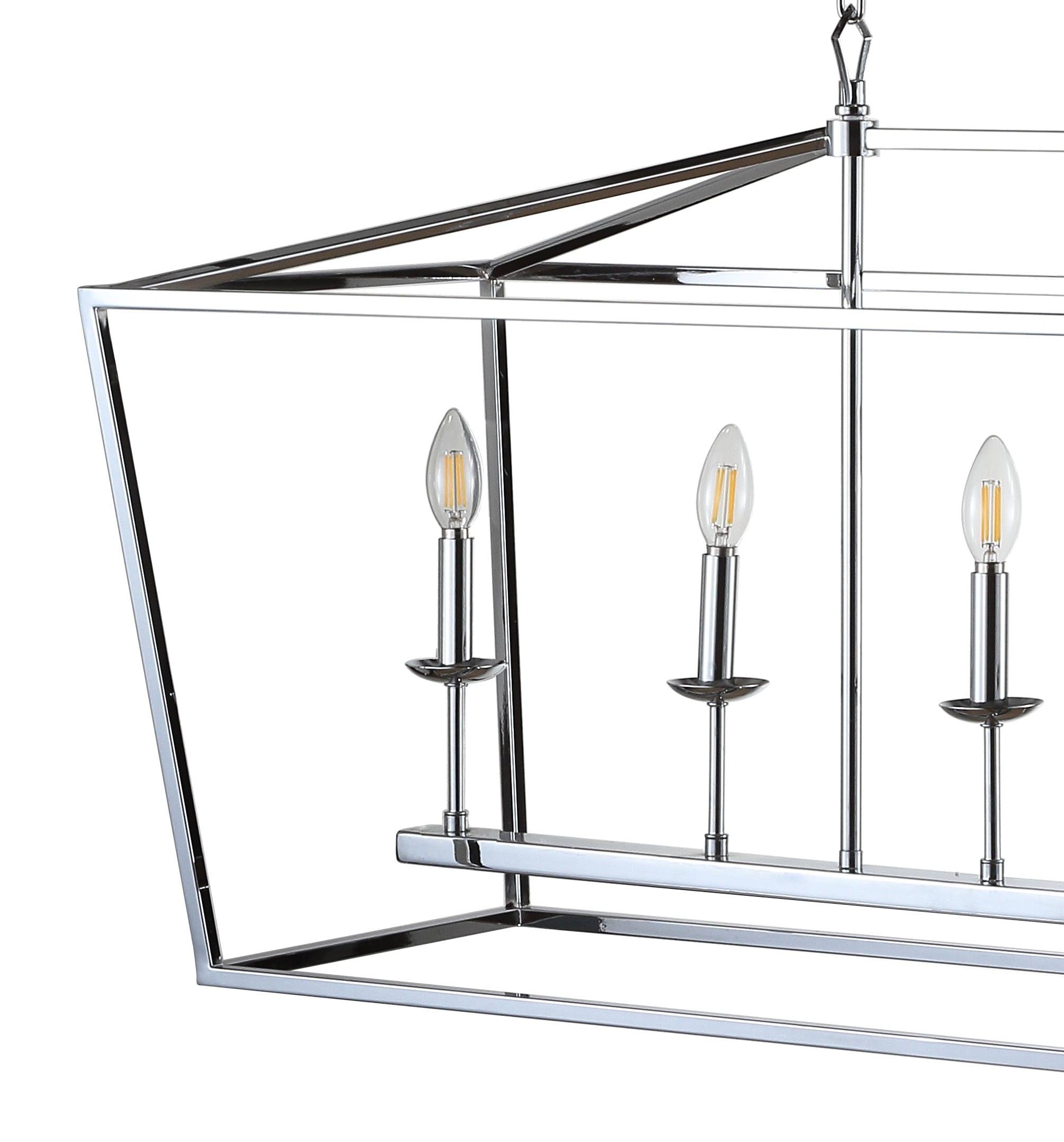 Pagoda 49" Linear 6-Bulb Lantern Metal LED Pendant, Chrome