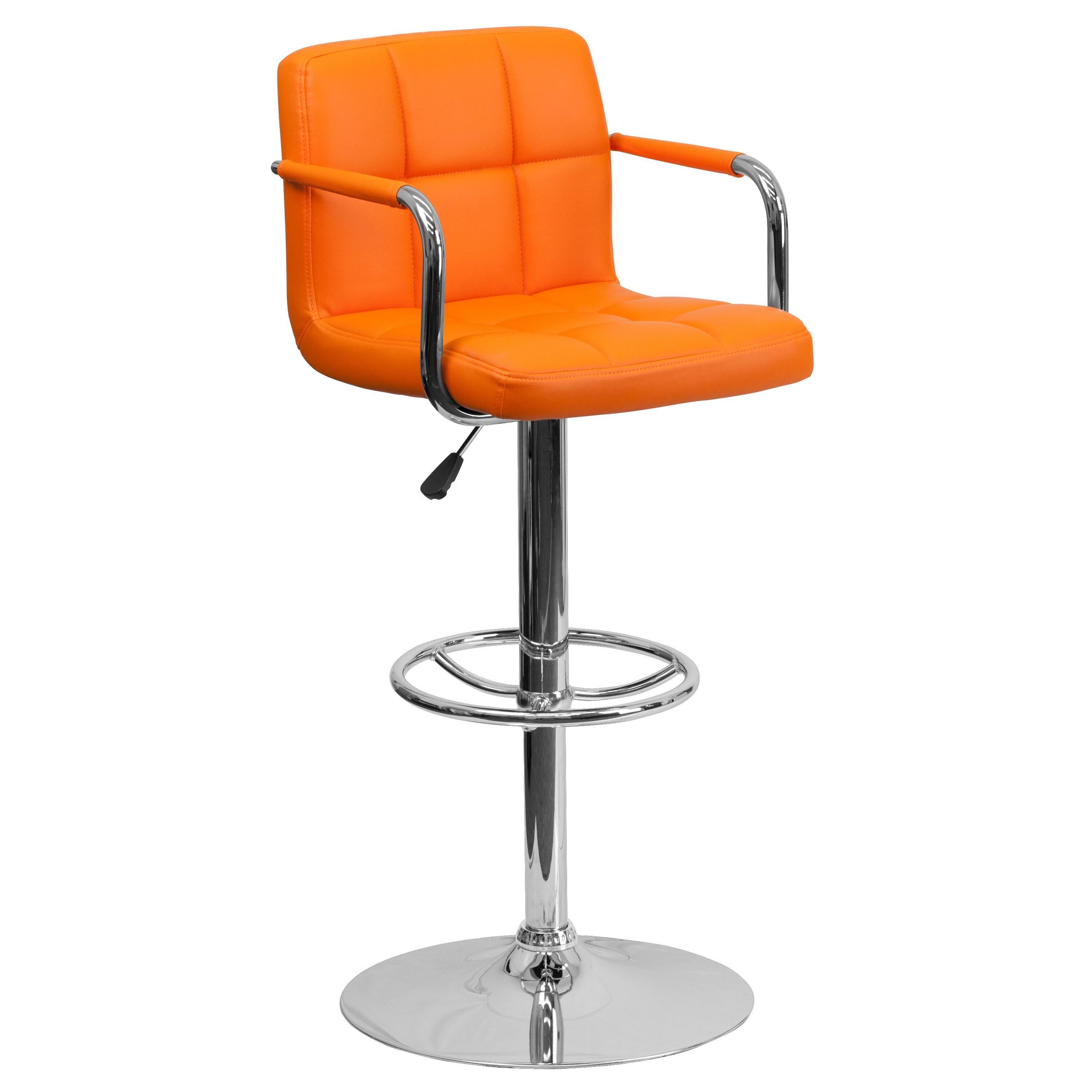 Flash Furniture Contemporary Quilted Vinyl Adjustable Height Barstool with Arms and Chrome Base