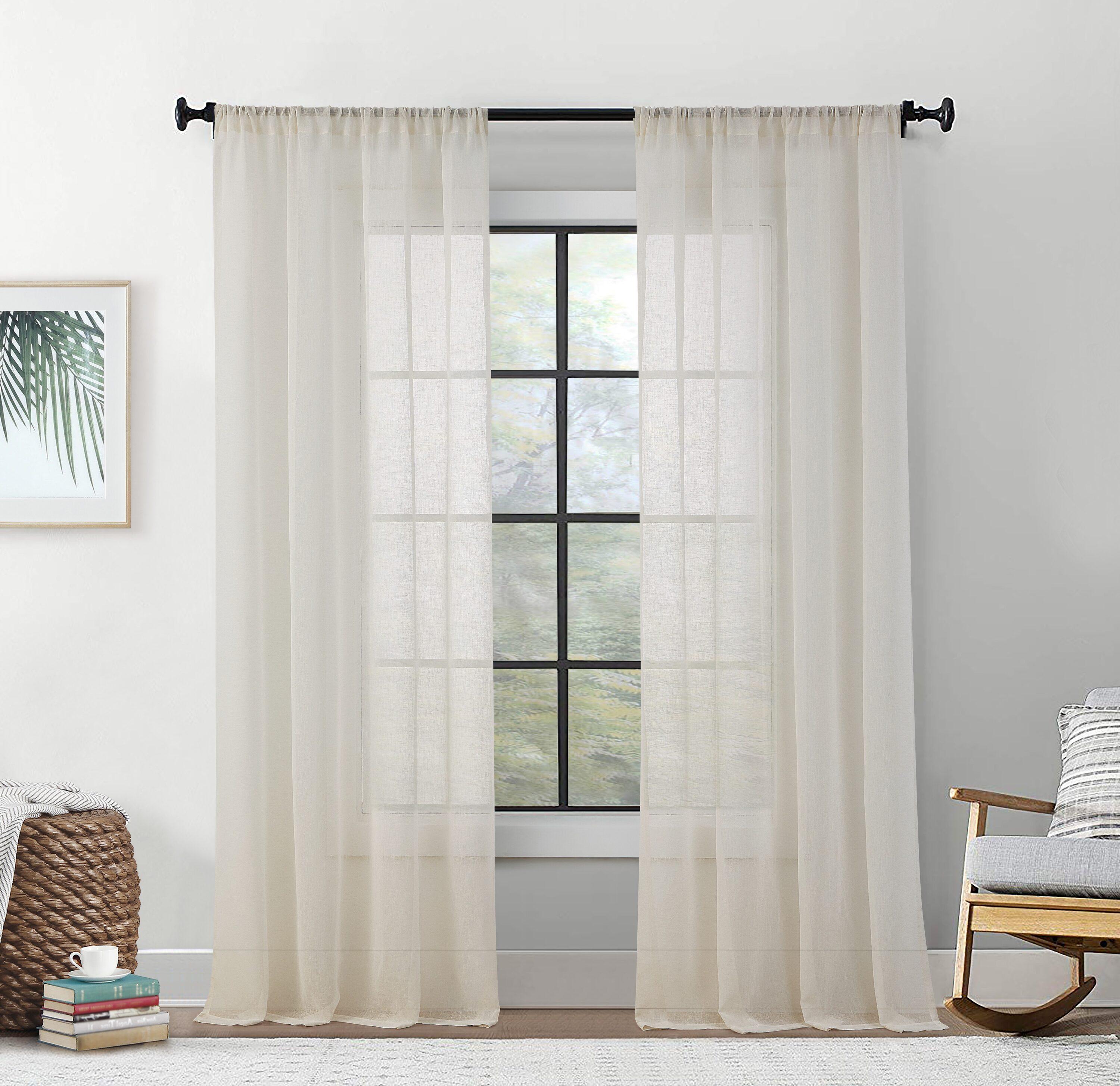 HLC.ME Penelope Faux Linen Textured Privacy Sheer Light Filtering Rod Pocket Curtains Panels, Set of 2 - Ivory, 54 W x 96 L