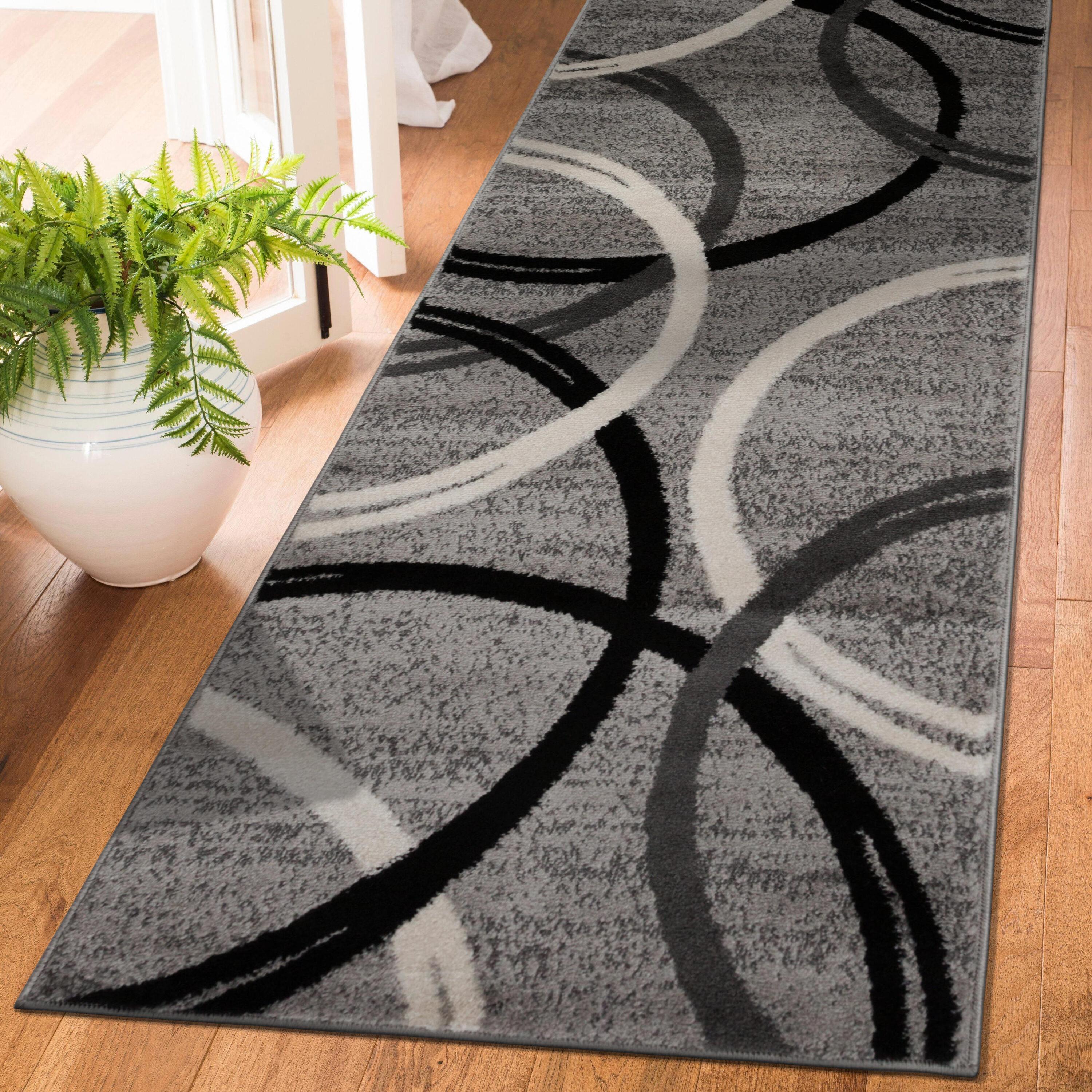 World Rug Gallery Contemporary Abstract Circles Design Brown 2' x 7' Runner Rug