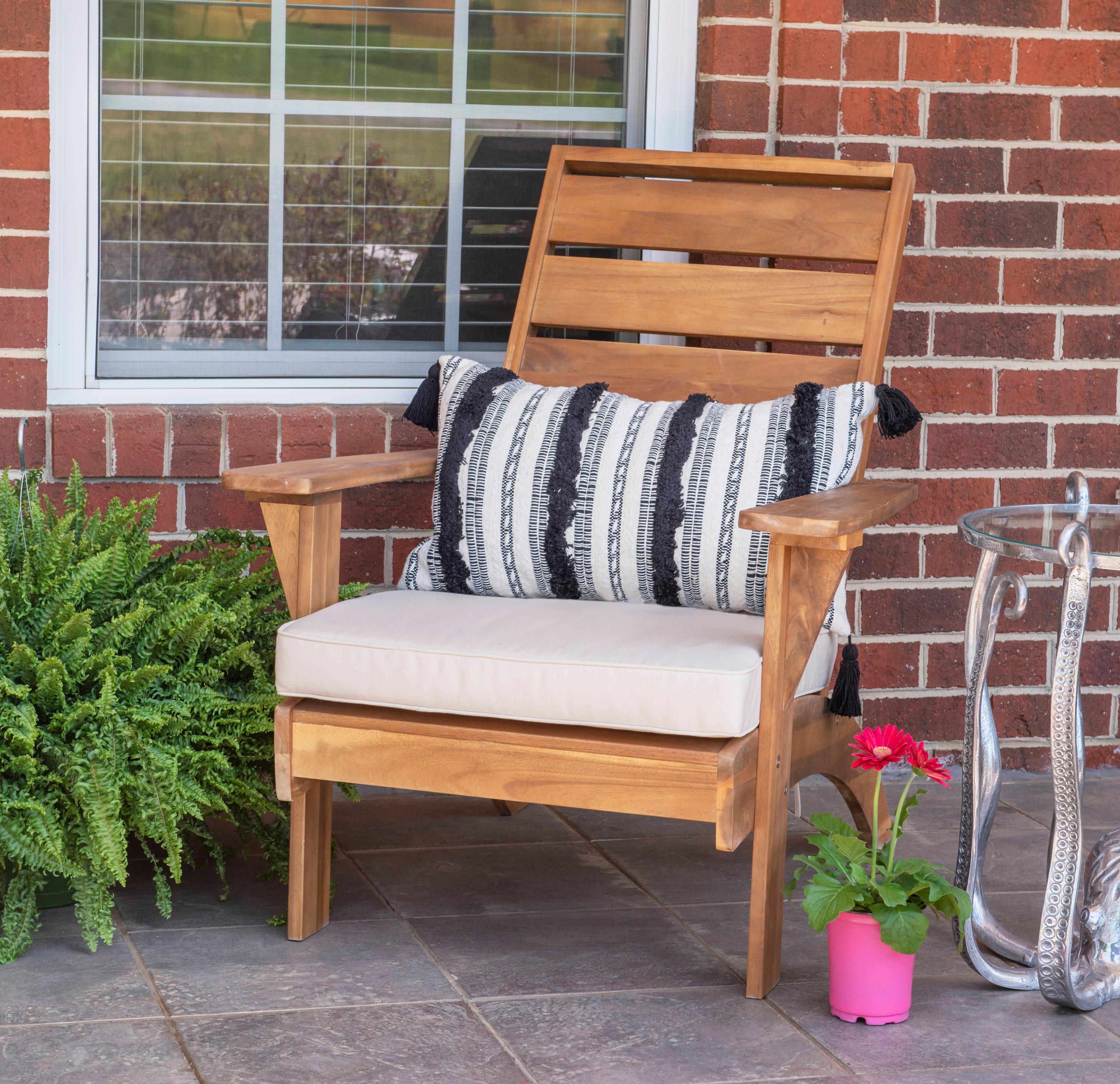 Rockport Outdoor Acacia Wood Chair with Cushion Brown - Linon: Porch Seating, Polyester Fabric, Foam Fill