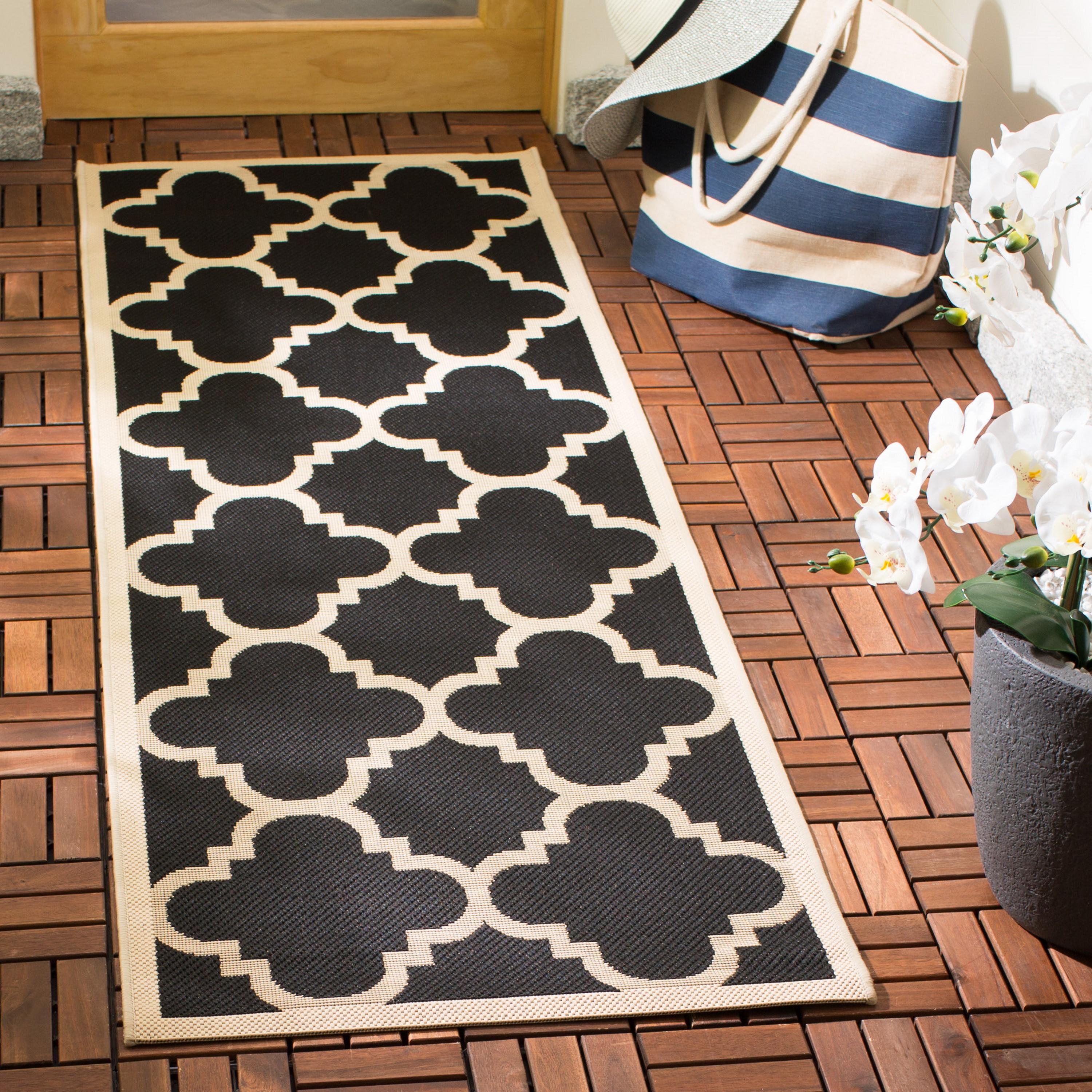 Courtyard CY6243 Power Loomed Indoor and Outdoor Runner Rug - Black/Beige - 2'3"x12' - Safavieh