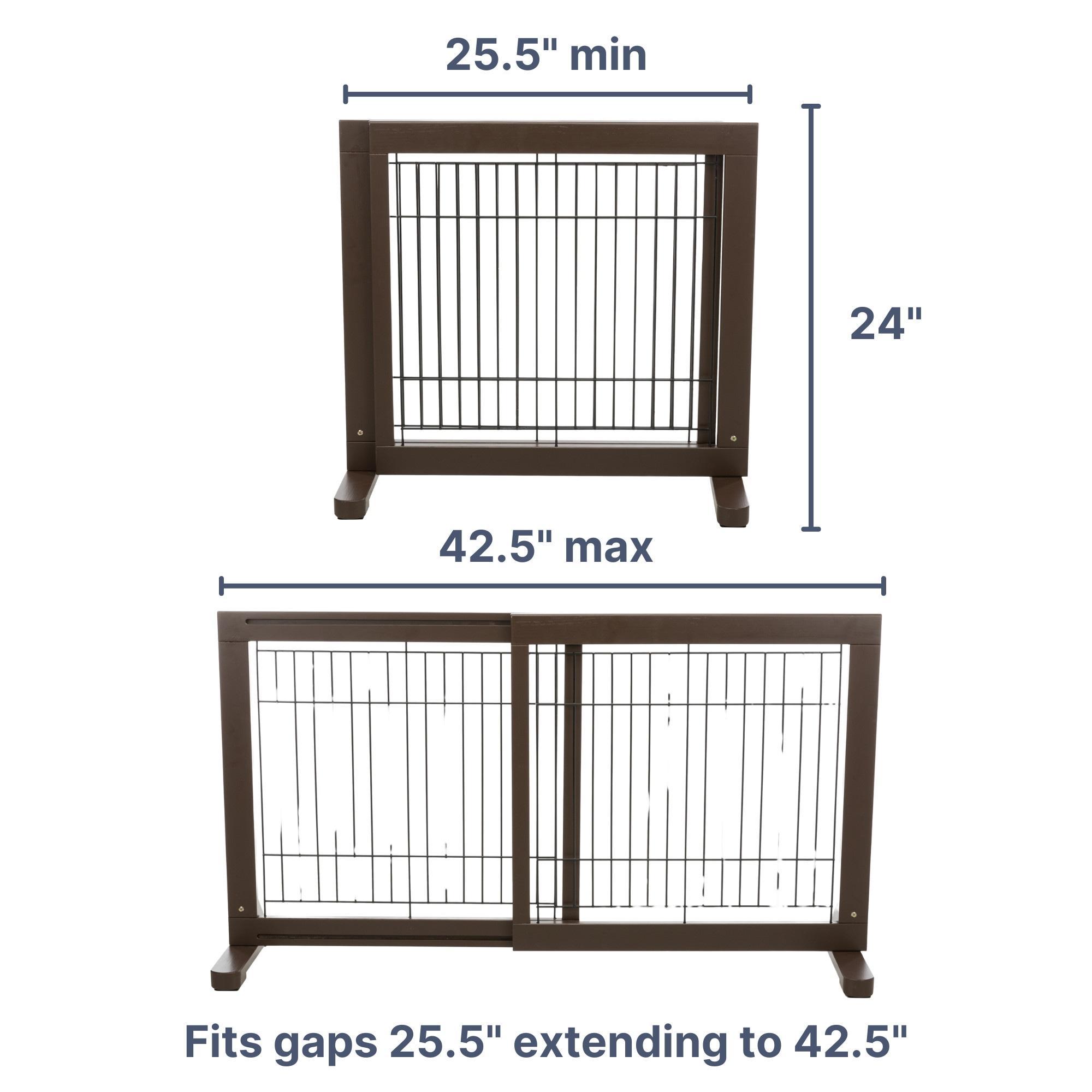 TRIXIE Adjustable Wooden Freestanding Pet Gate, 24" Tall Step Over, Expands to 42.5", Pet Barrier