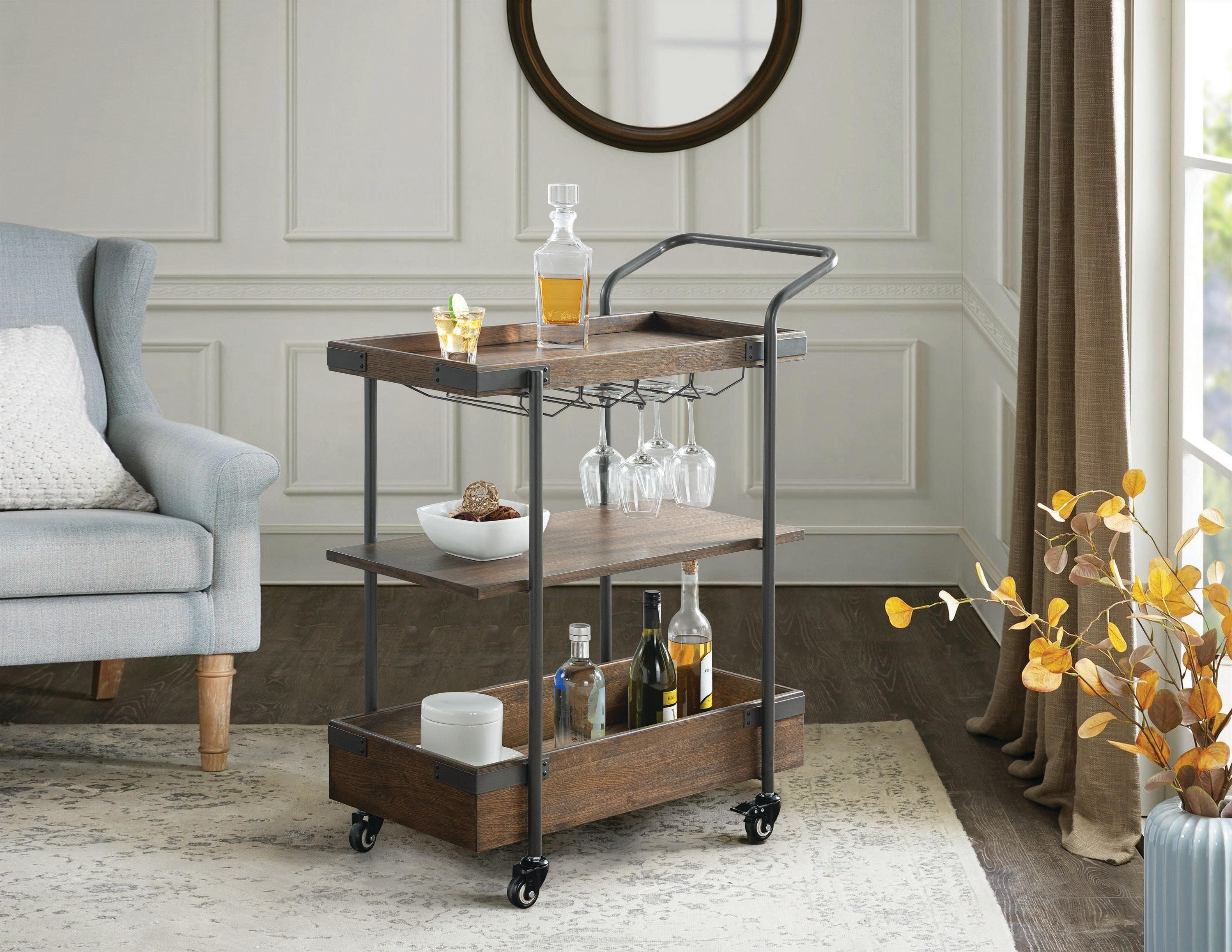 32 in. Kyra Oak & Metal Bar Cart