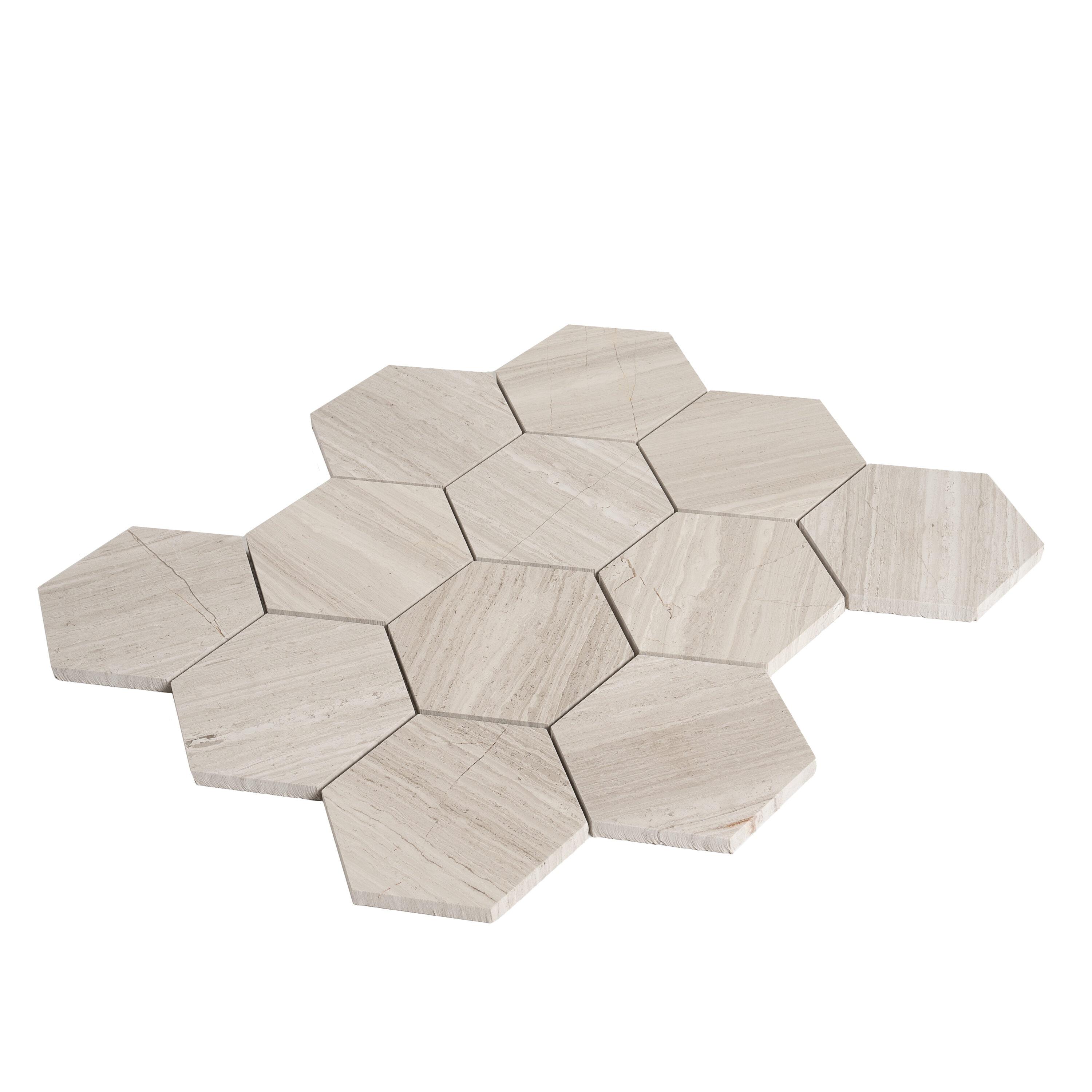 Apollo Tile   Beige 11.4-in. x 12.3-in Polished Wooden Textured Mosaic Hexagon Floor And Wall Tile (4.87 sq ft/case)