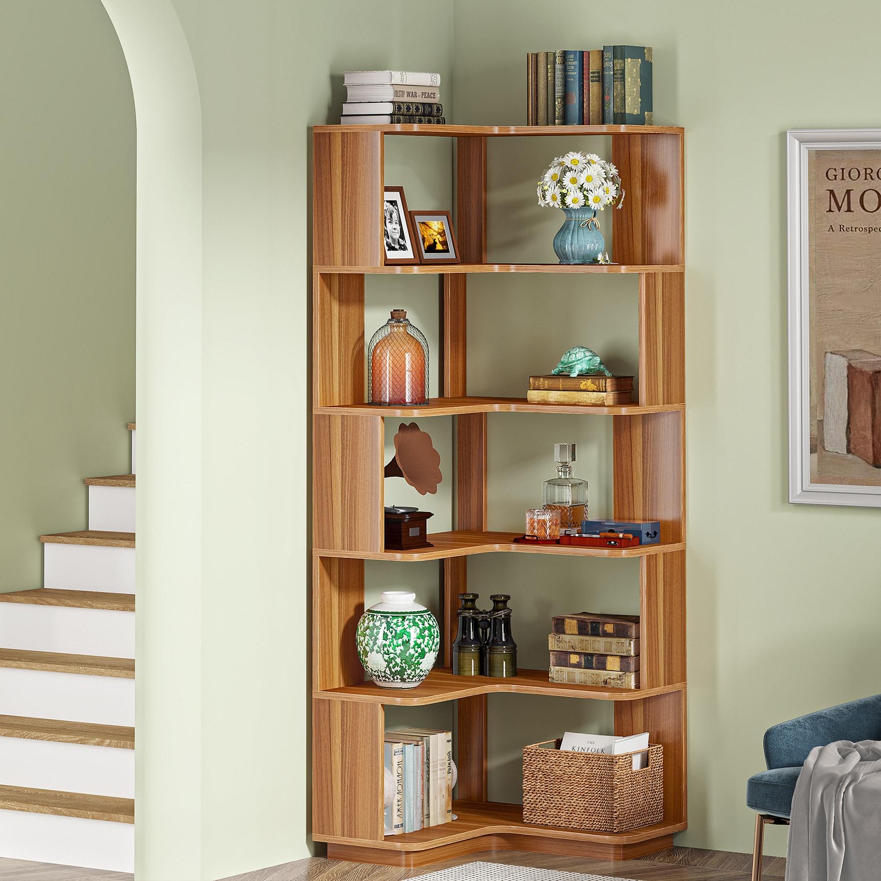 LITTLE TREE 64.96" 6 Tier Corner Bookshelf Walnut