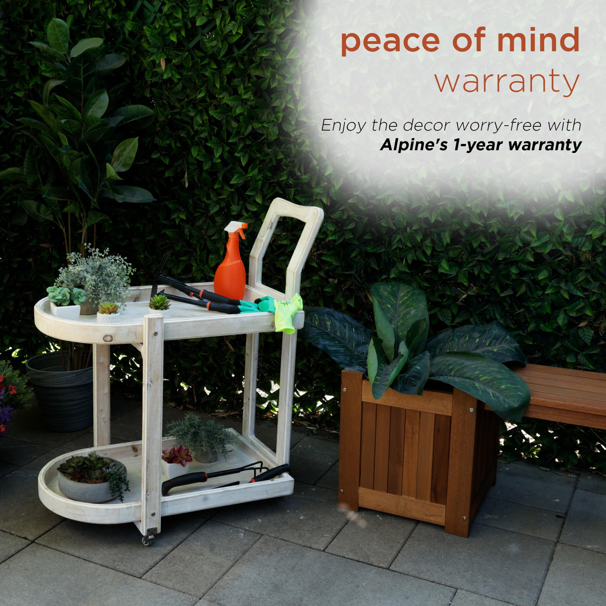 Alpine Corporation MBB174 Wood 2-Tier Rolling Storage Cart for Books, Plants, Decor, Rustic Storage Push Cart with 2 Shelves