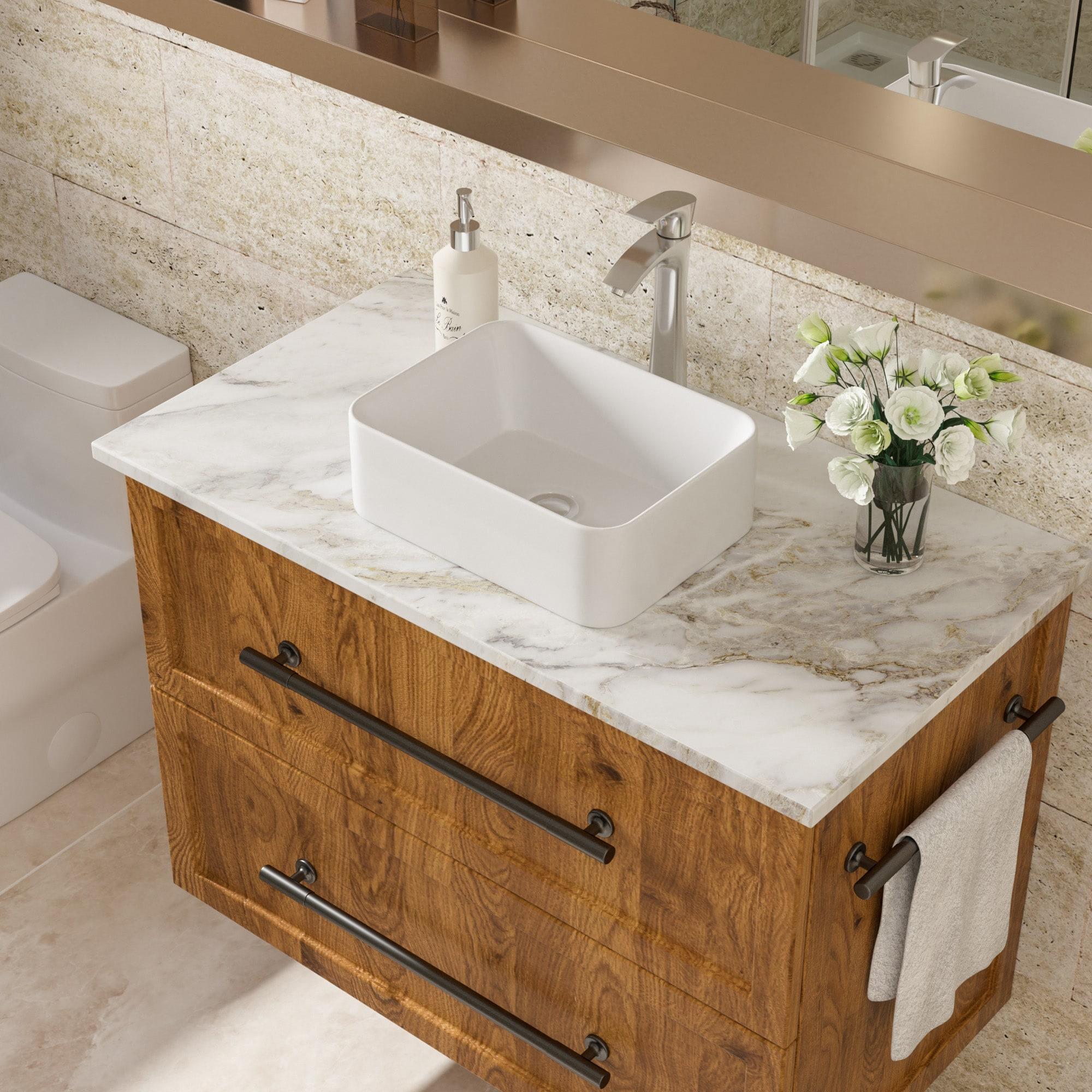 16" x 12" Bathroom Vessel Sink White Ceramic Rectangular Bathroom Sink Above Counter Vessel Sink