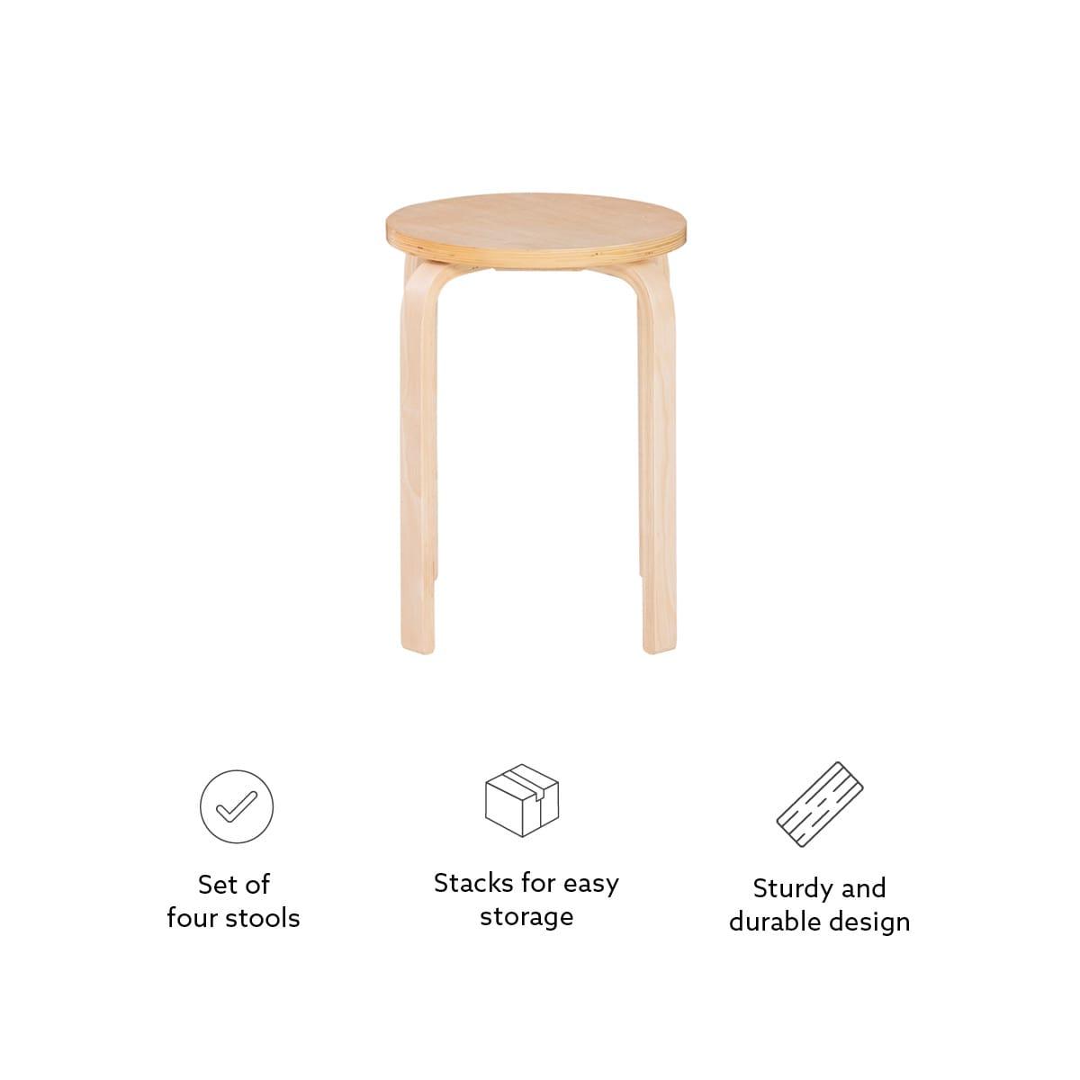 Set of 4 Bentwood Stacking Stools Light Brown - Linon: Rubberwood Frame, No Assembly, Traditional Style