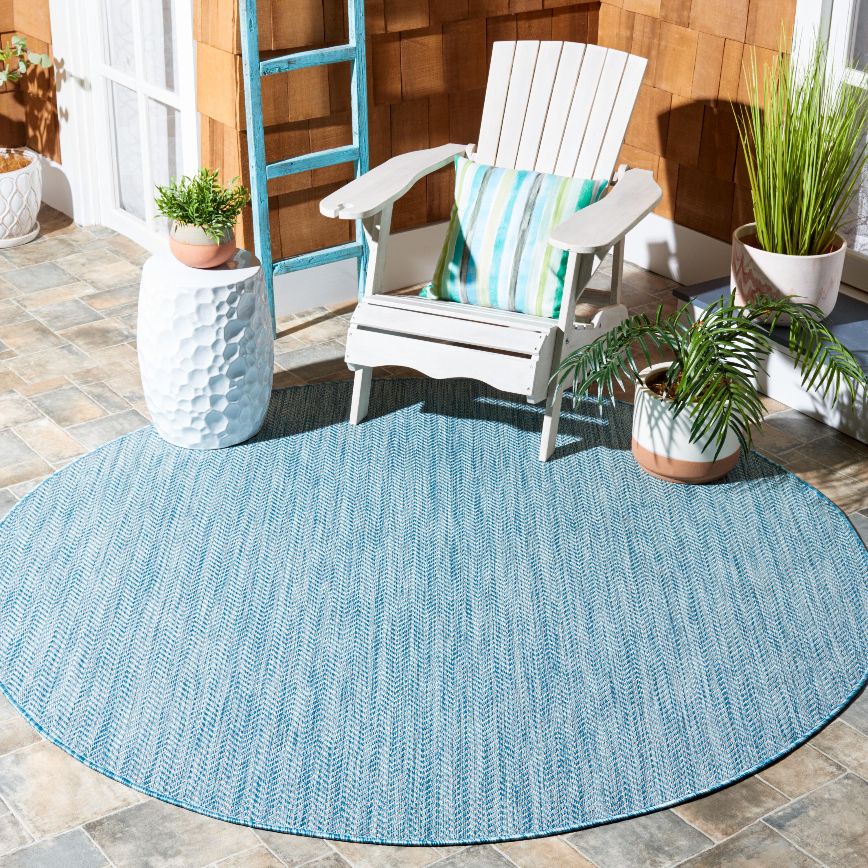 Courtyard CY8022 Power Loomed Indoor and Outdoor Area Rug - Aqua/Grey - 5'3" Round - Safavieh