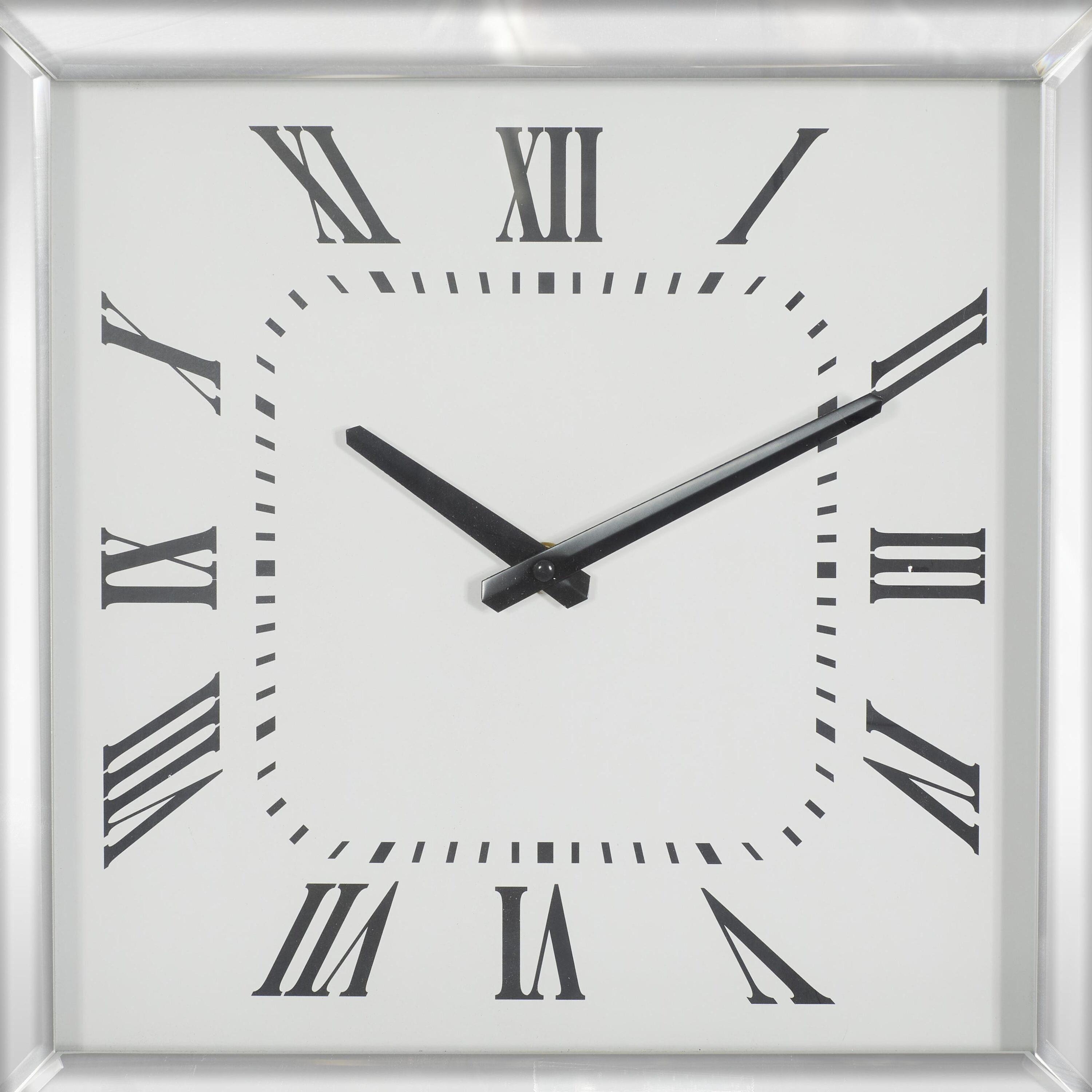 Wood Mirrored Wall Clock with Floating Crystals Silver - Olivia & May: Silent, Art Deco Style, Square Shape