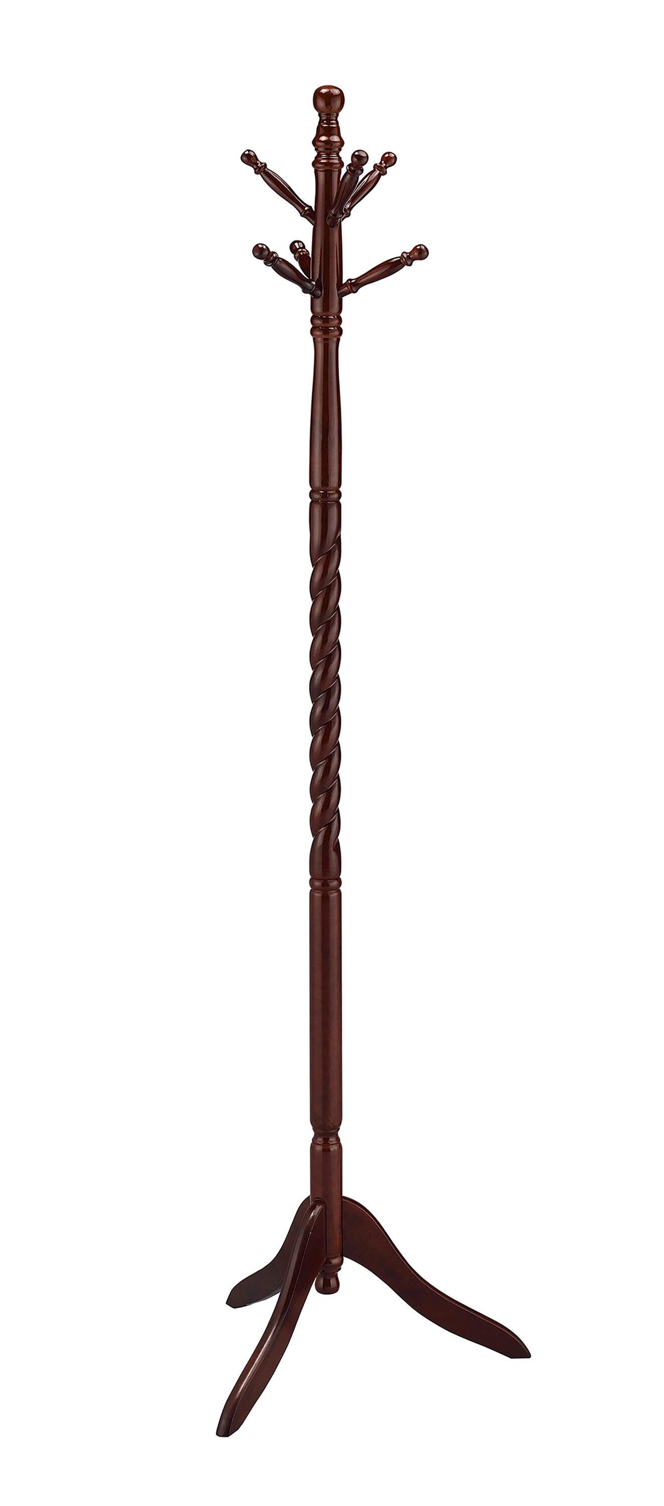 71.5" Cherry Wood Standing Coat Rack with Twist Design